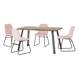 Quebec Wave Rectangular Dining Table with 4 Lukas Chairs Pink