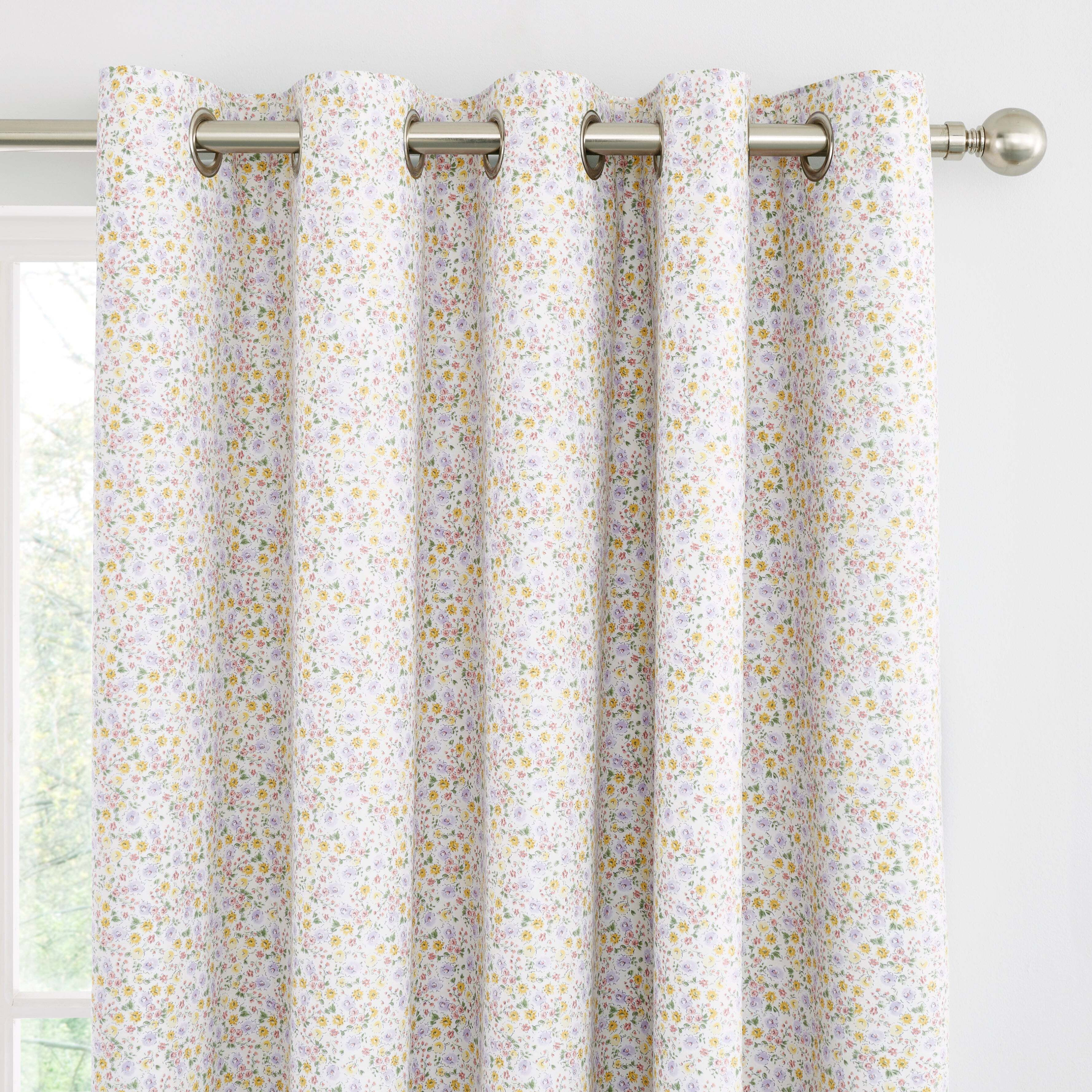 Madeline Ditsy Purple Blackout Eyelet Curtains Purple/Yellow/Orange