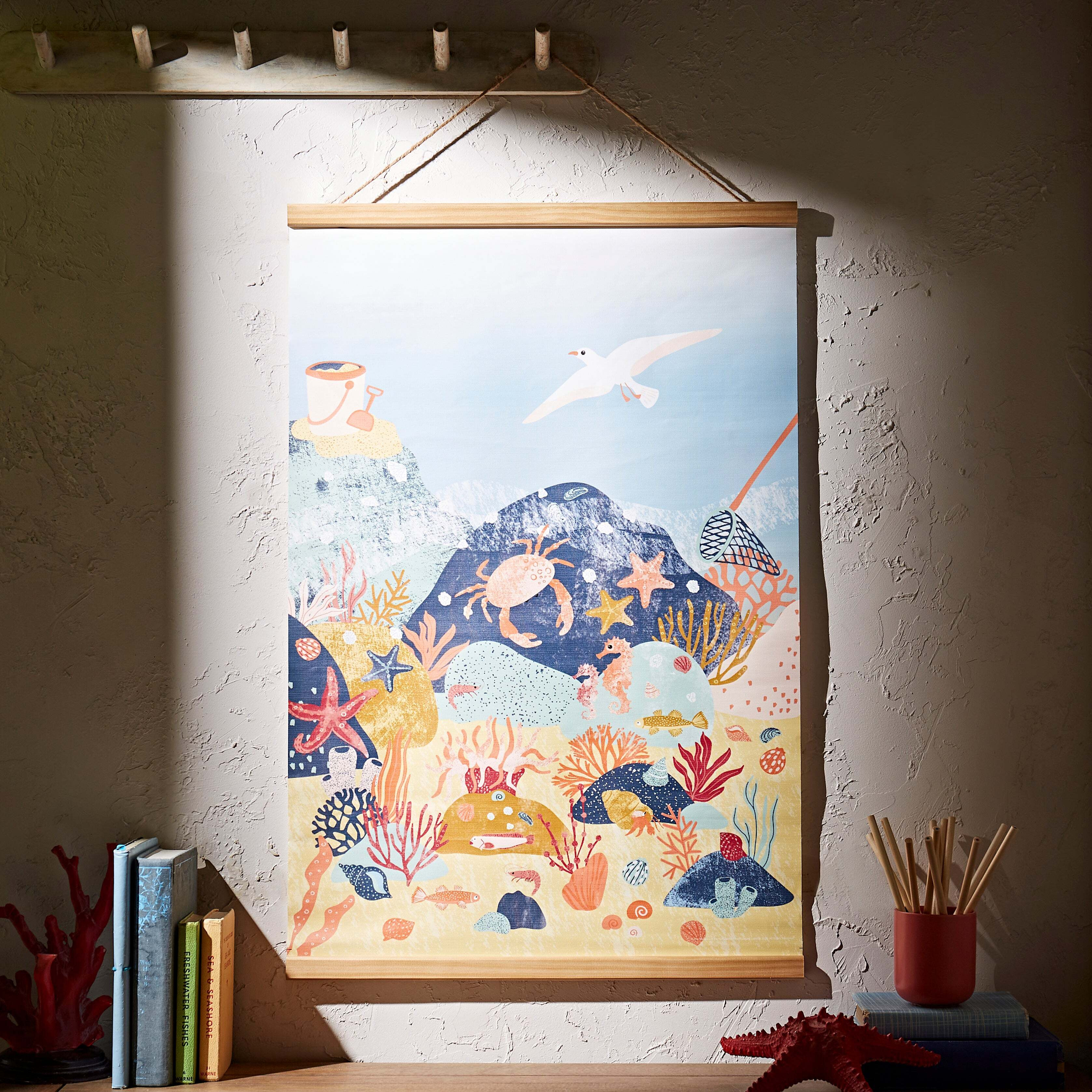 Kids Rockpool Hanging Canvas 70cm x 49cm Blue/Orange