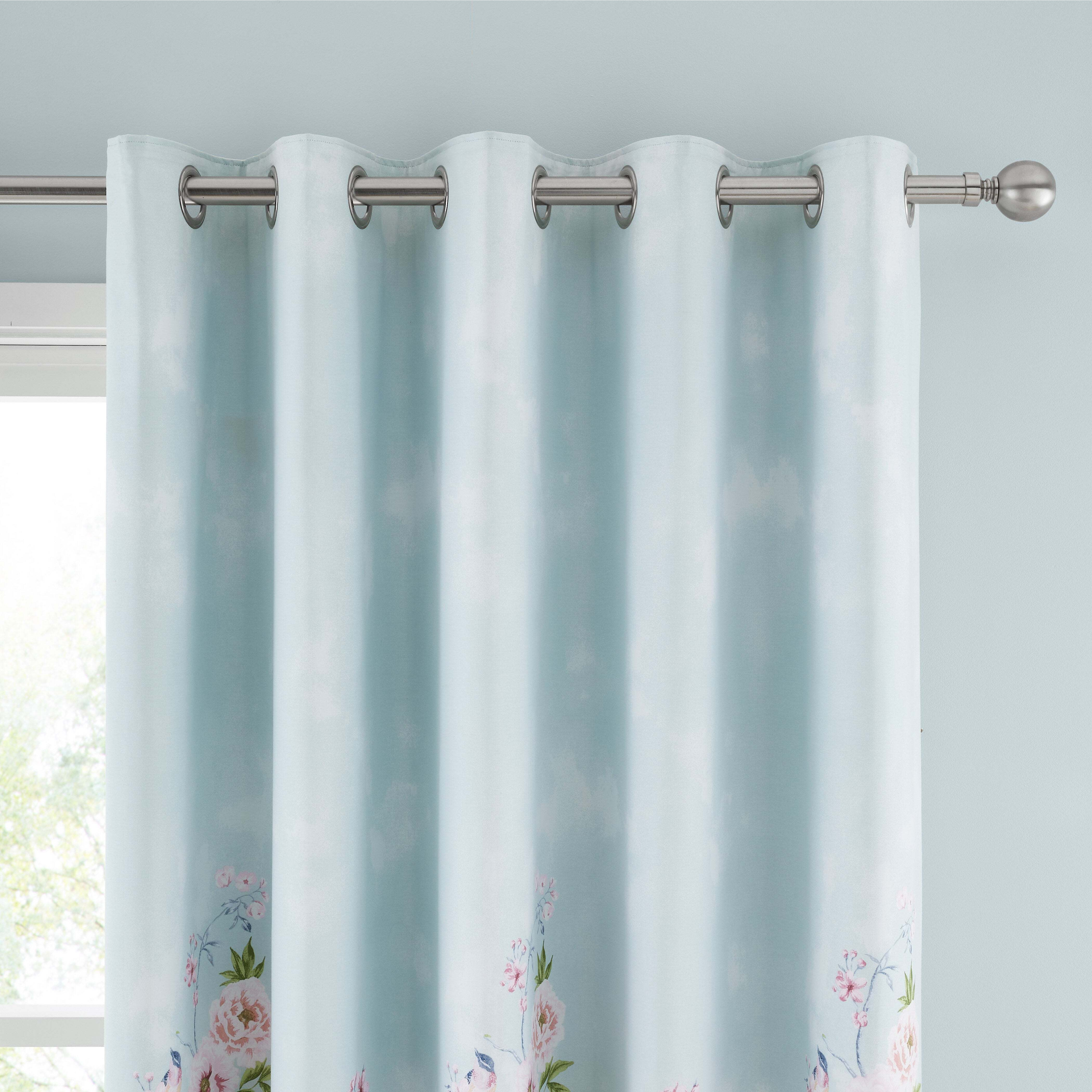 Chinoiserie Bird Seafoam Blackout Eyelet Curtains Blue/Pink/Green