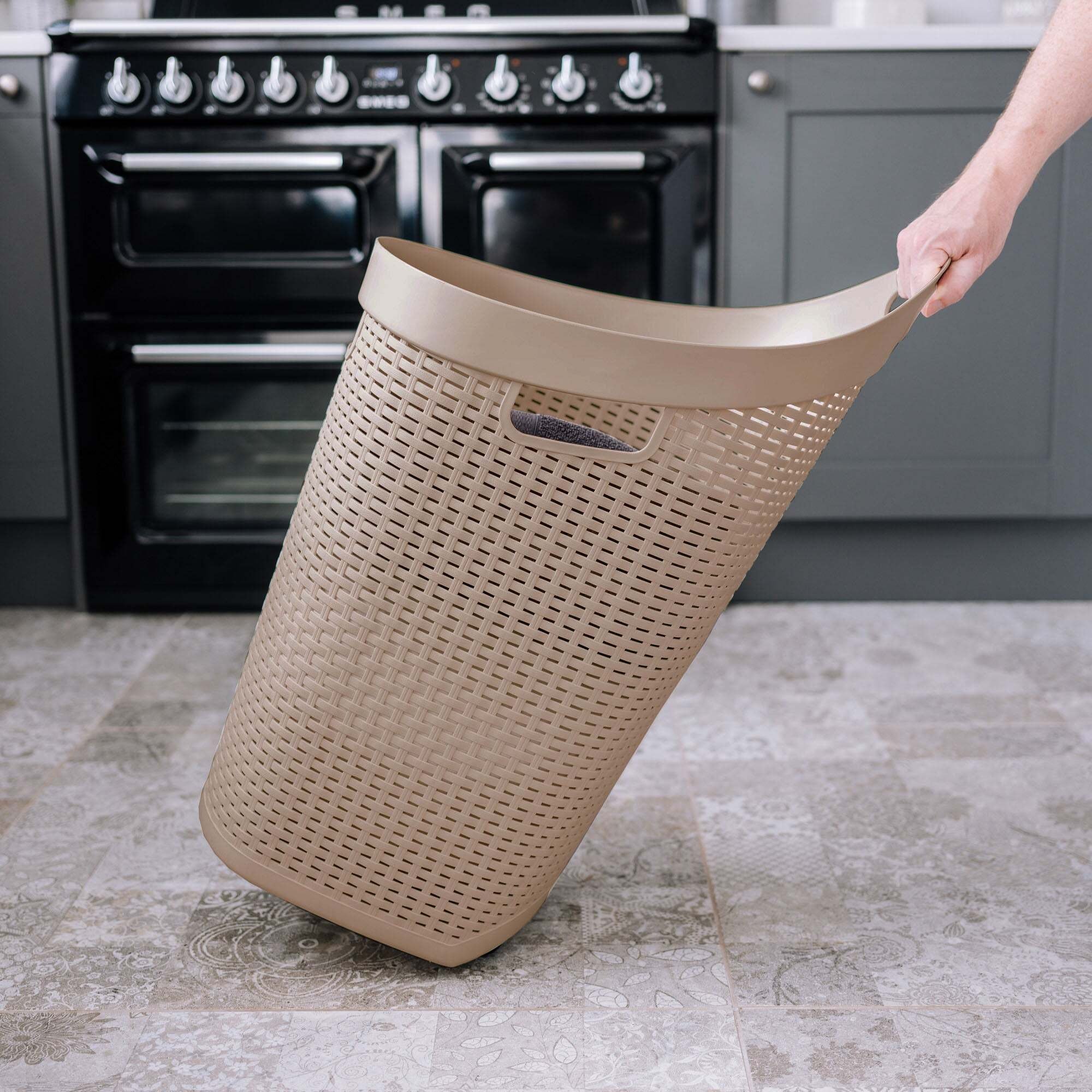 60L Laundry Basket with Wheels Warm Sand