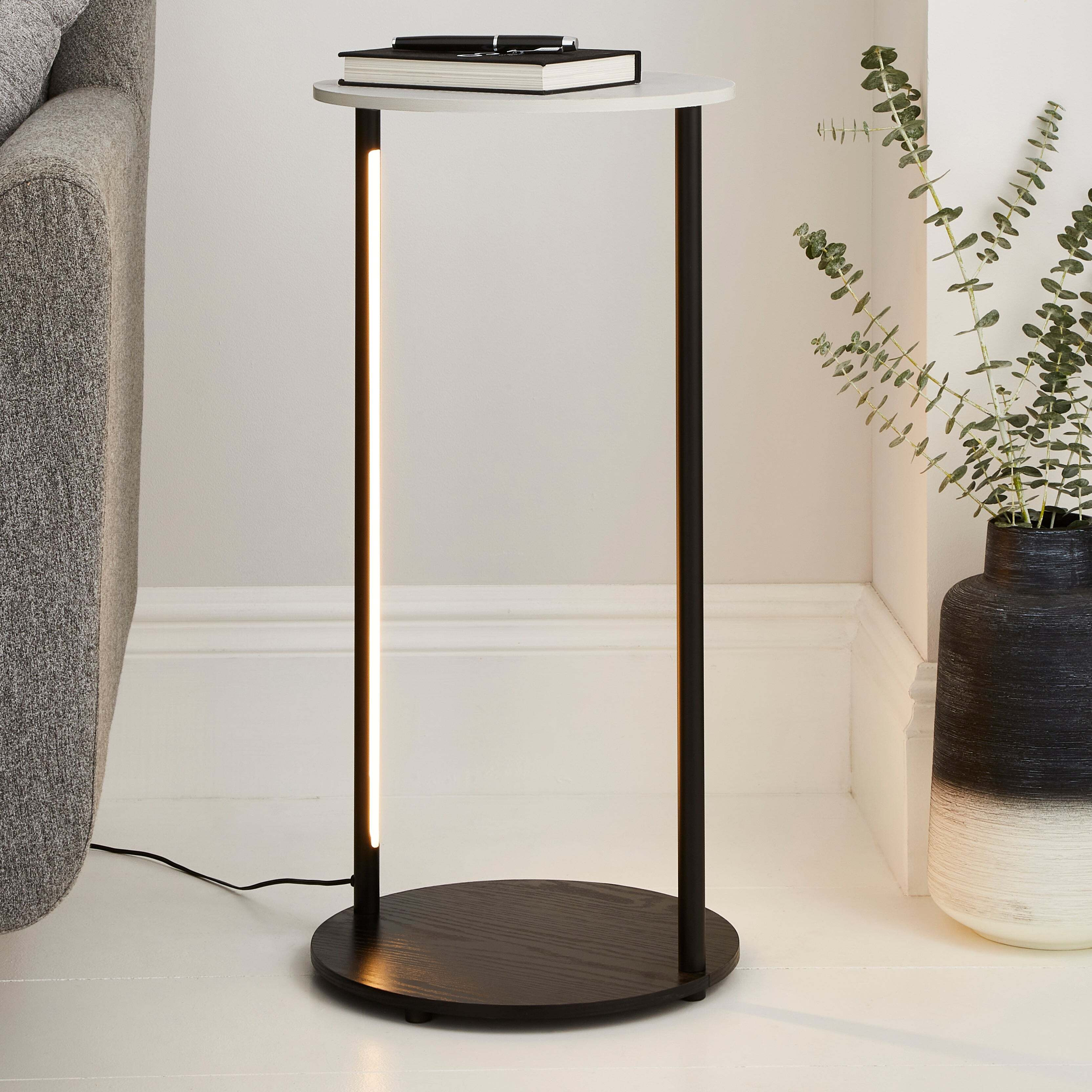 Aiko Side Table with 1 LED Light Black and Faux Marble White