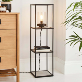 Aiko Midi Shelved Floor Lamp Black and Faux Marble White