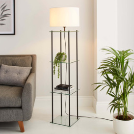 Wendell Glass Shelved Floor Lamp Black