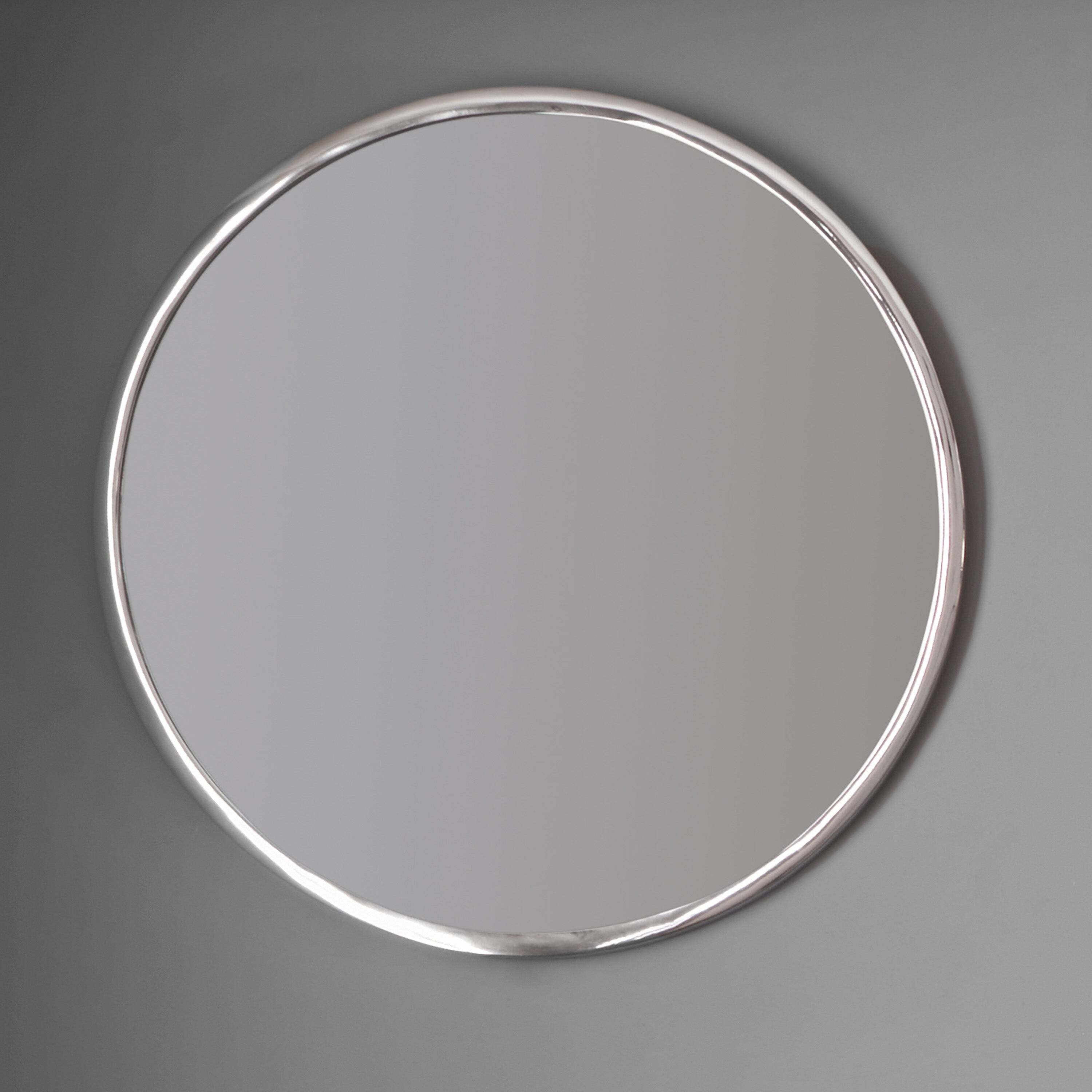 Metal Round Wall Mirror, Silver 61cm Silver