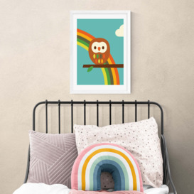East End Prints Owl and Rainbow Print Brown/White