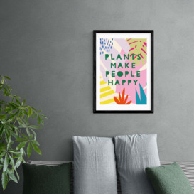 Plants Make People Happy Print Pink/Blue/Yellow