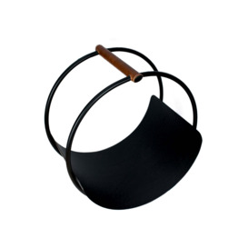 Leather Handle Round Log Holder Black