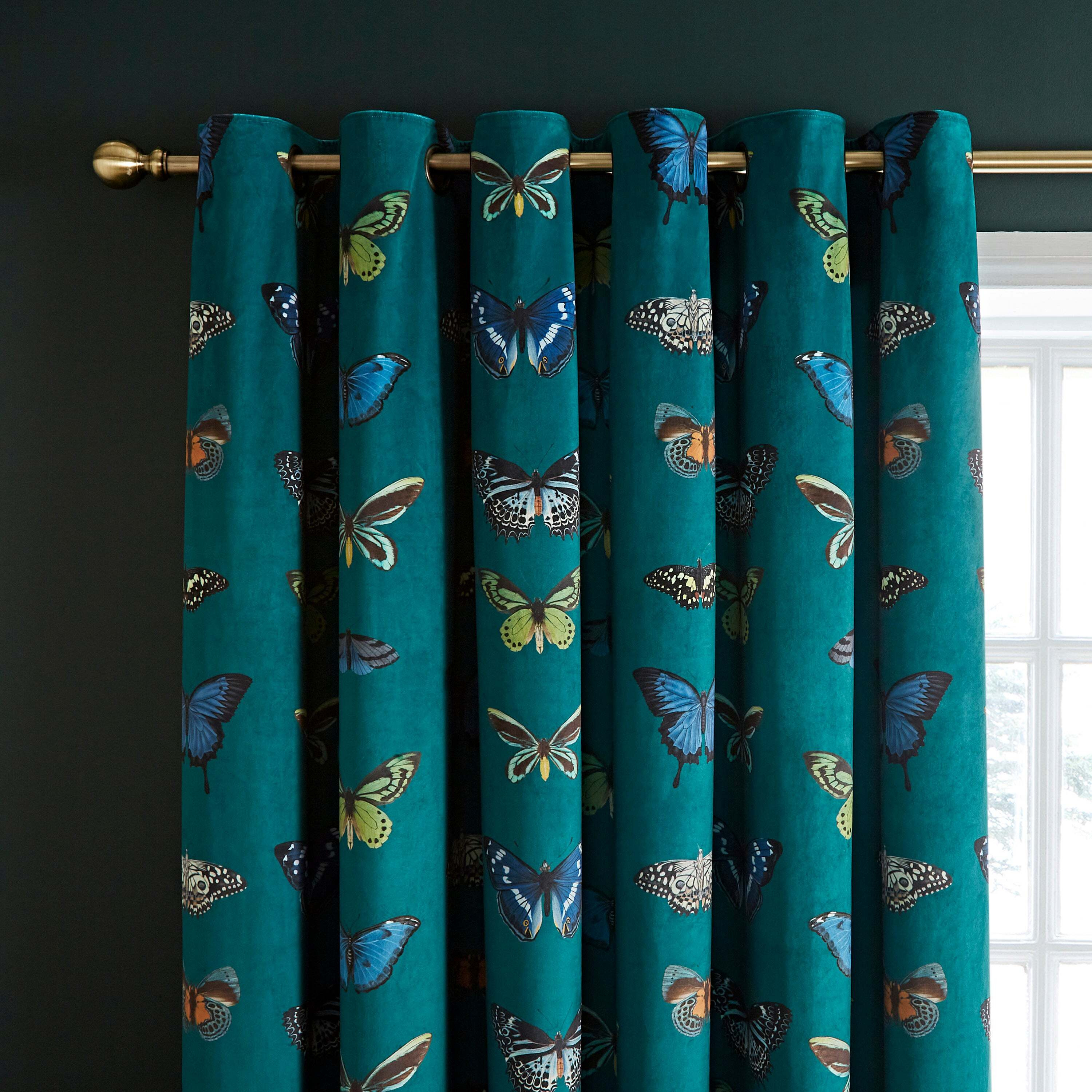 Butterfly Curator Emerald Eyelet Curtains green