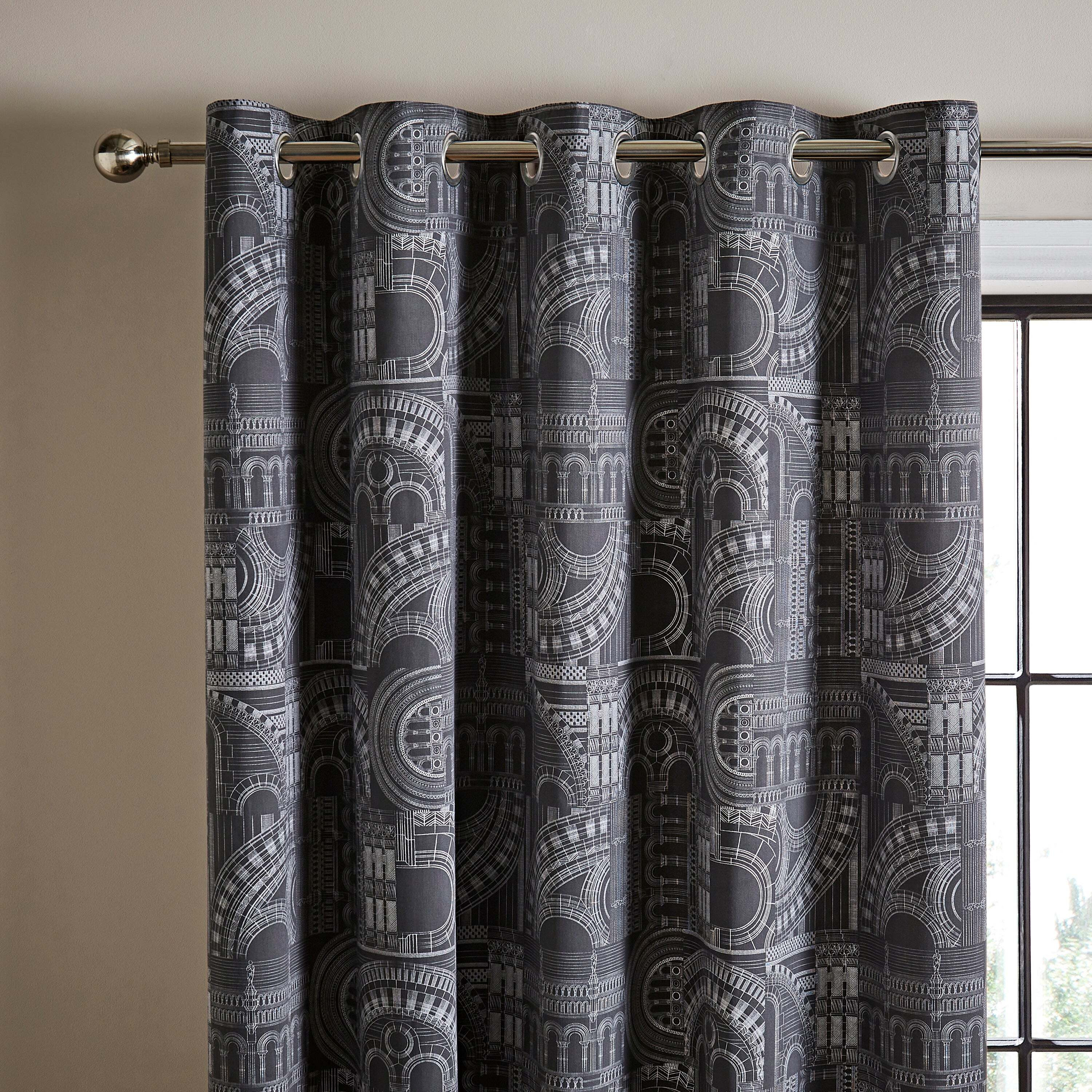 Waterhouse Charcoal Eyelet Curtains Dark Grey