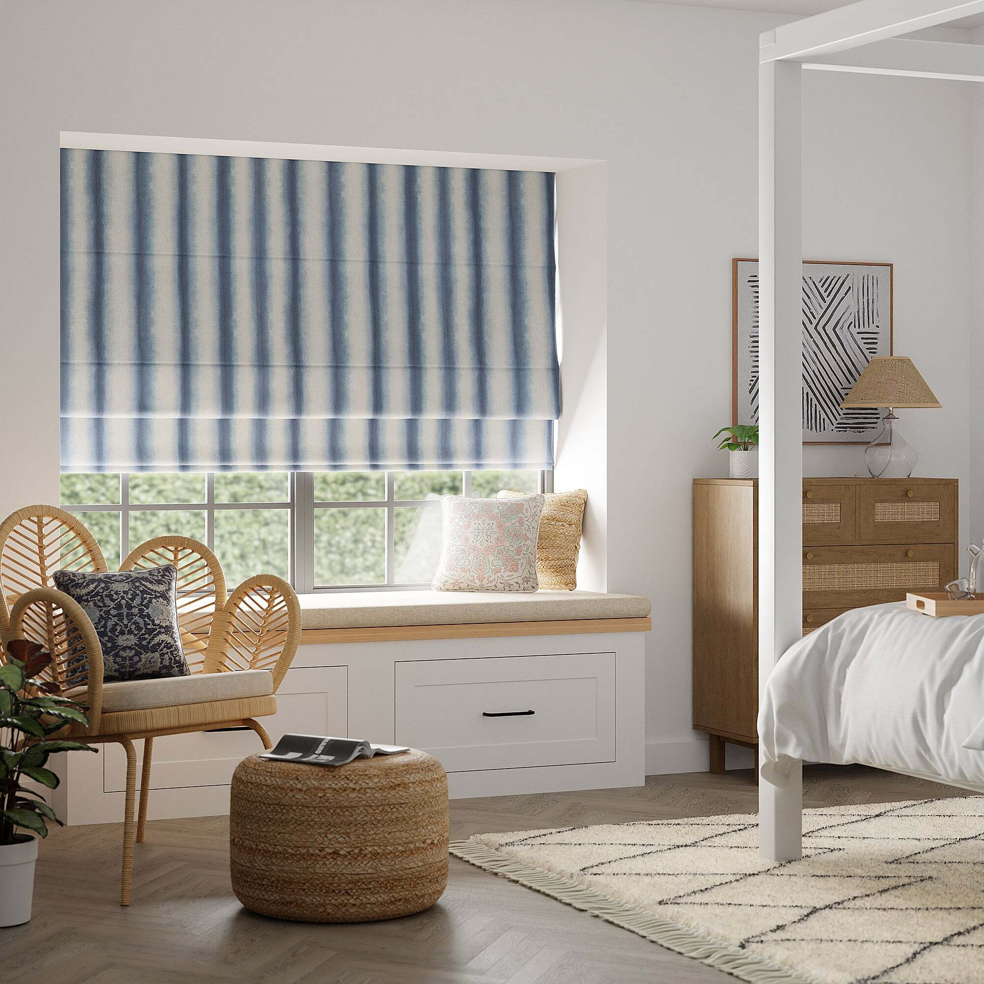 Global Shibori Navy Striped Blackout Roman Blind Navy Blue/White