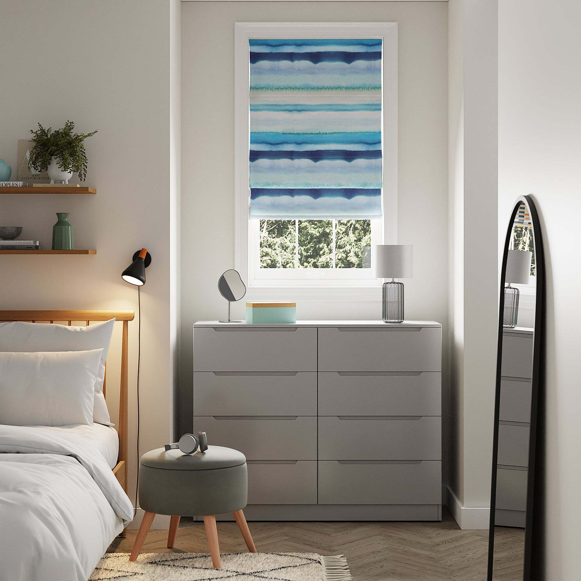 Ocean Stripe Blackout Blue Roman Blind Blue/Green