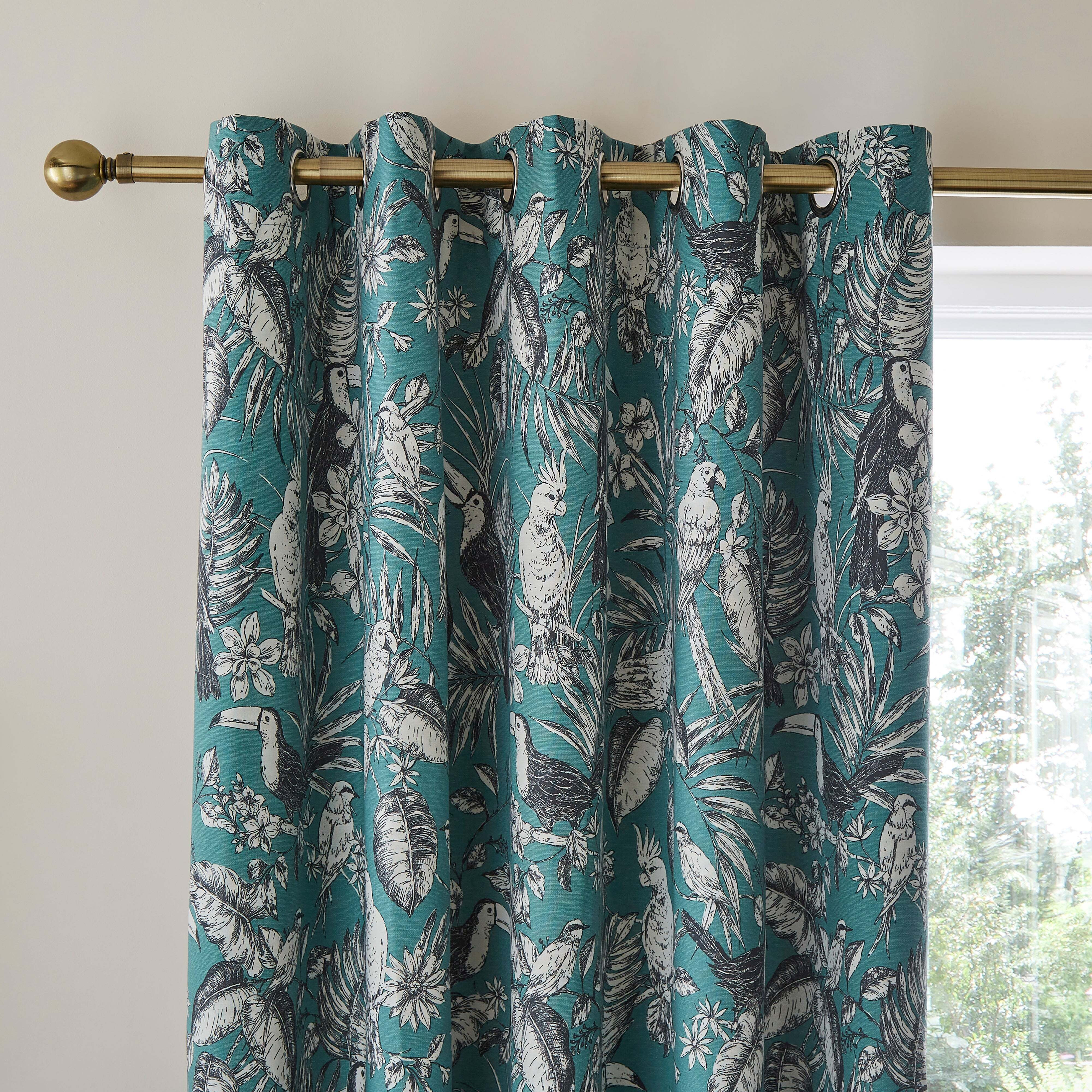 Parrots Teal Blackout Eyelet Curtains Teal (Green)