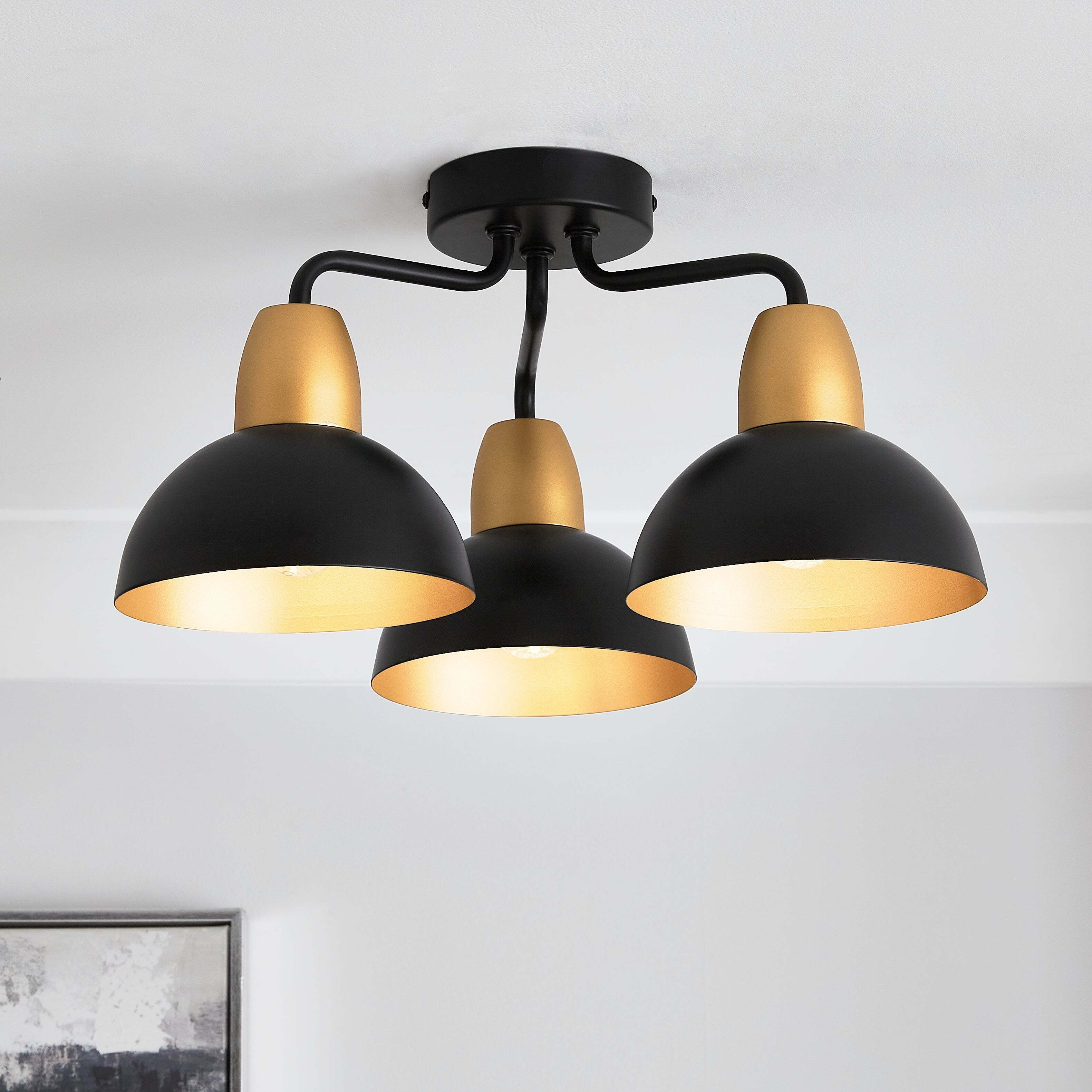 Haus 3 Light Semi Flush Ceiling Fitting black