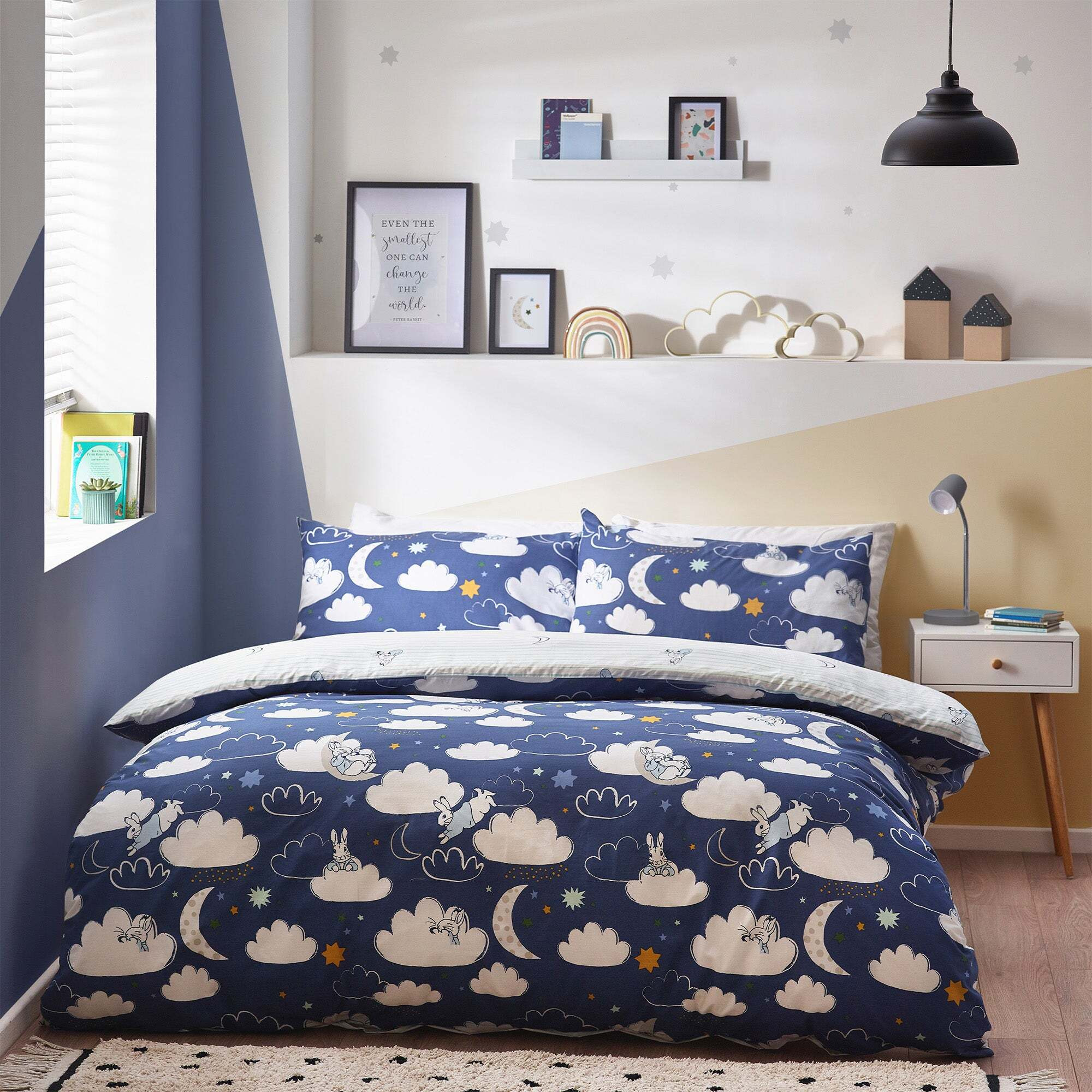 Peter Rabbit™ Sleepy Head Blue Duvet Cover and Pillowcase Set Blue/White