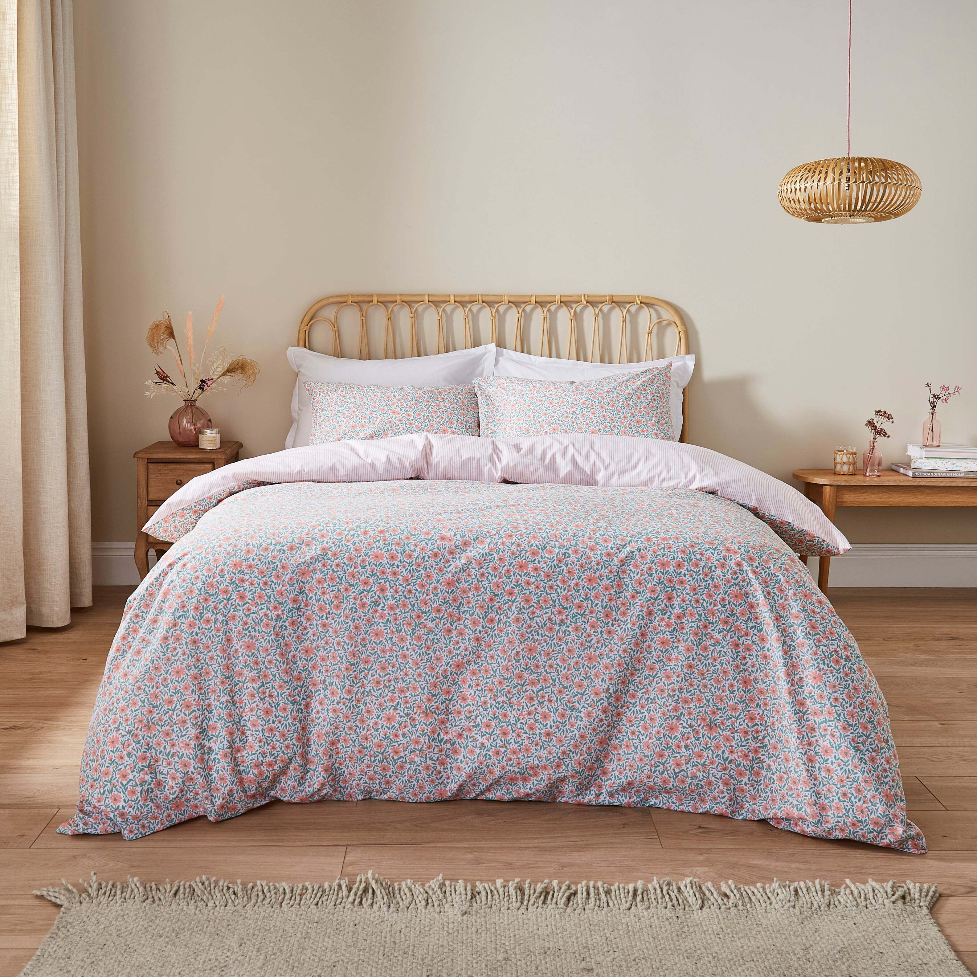 Cool Touch Emilia Floral Cotton TENCEL™ Duvet Cover & Pillowcase Set Pink/White/Green