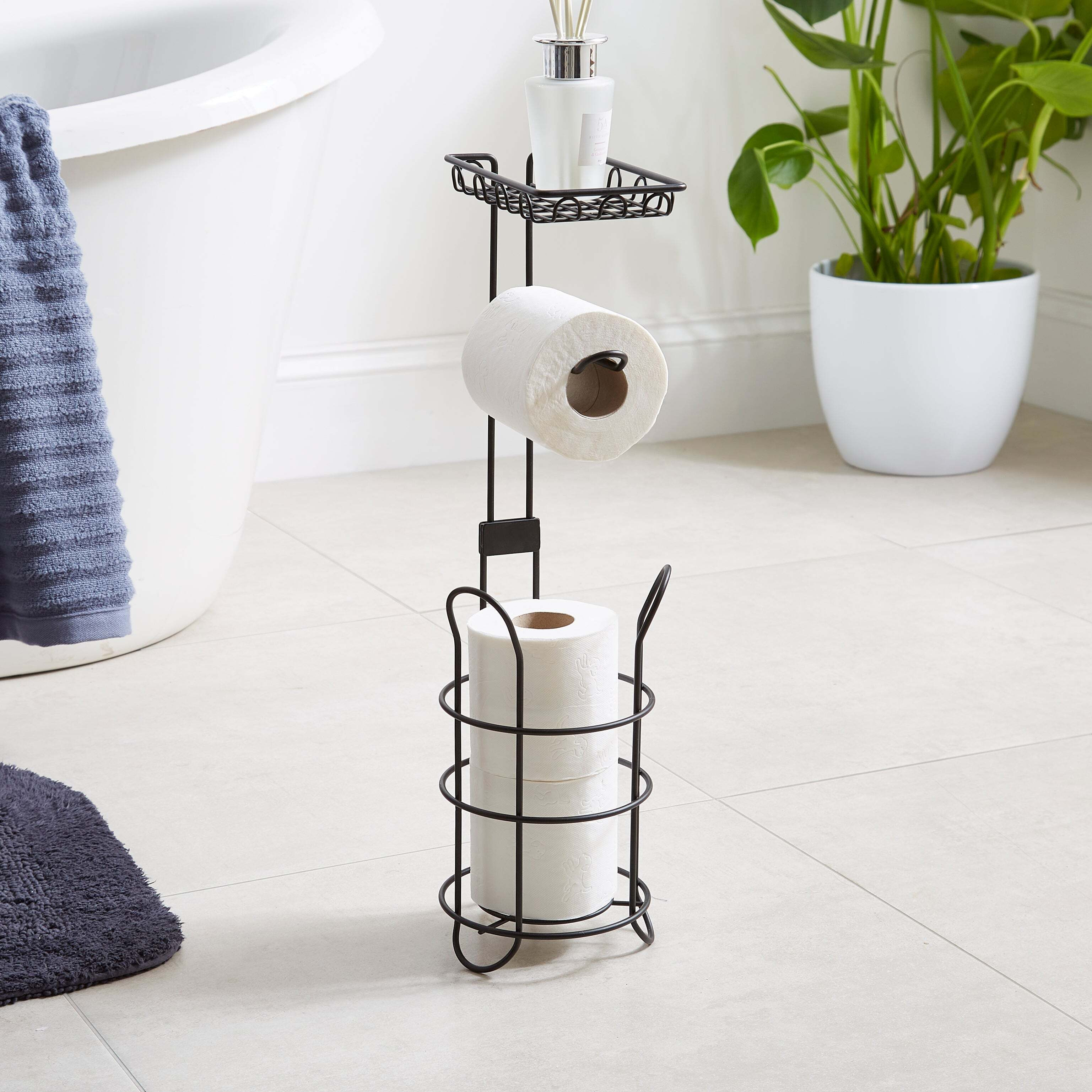 Black Wire Toilet Roll Holder and Storage Black