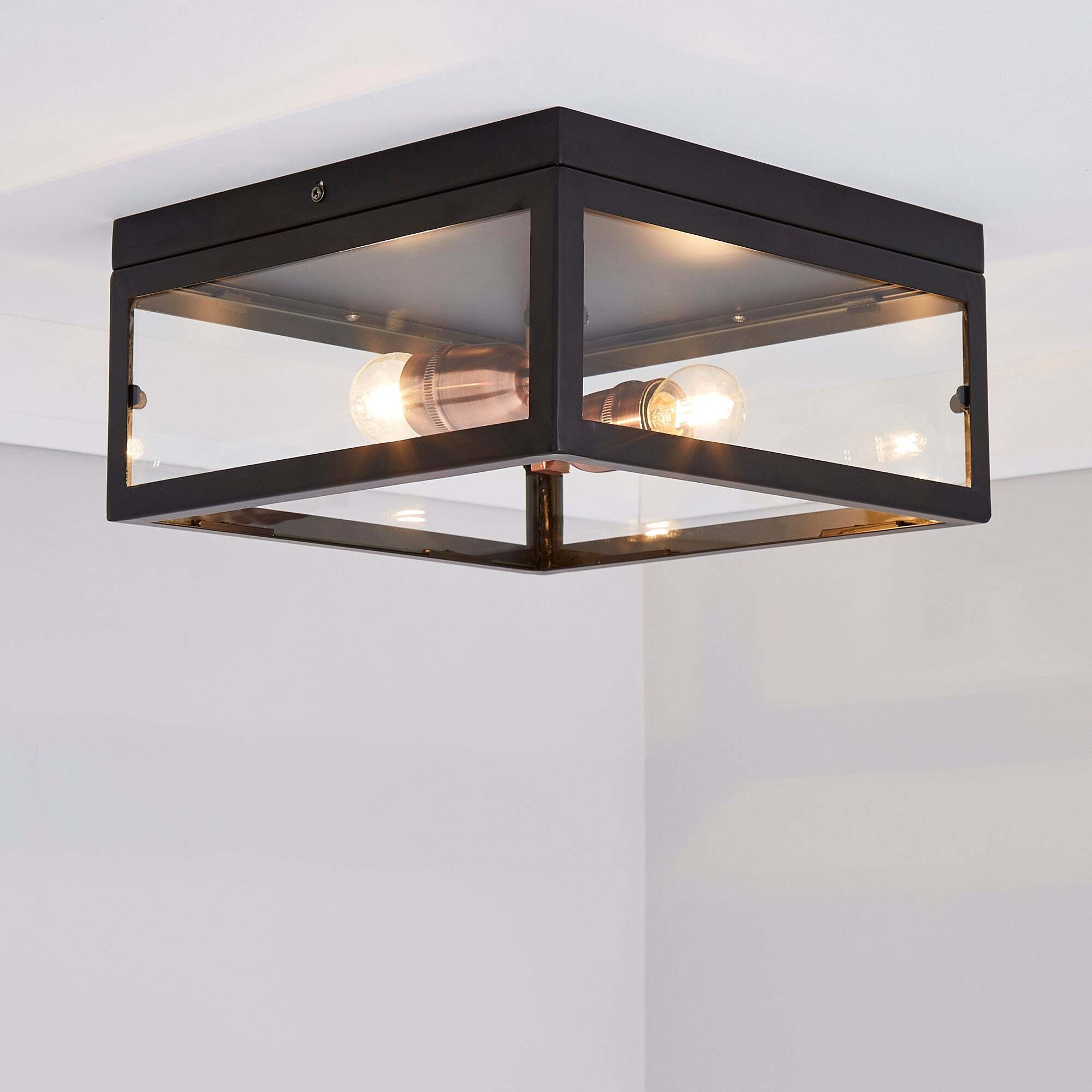 Aneska 2 Light Black and Copper Flush Ceiling Fitting Black