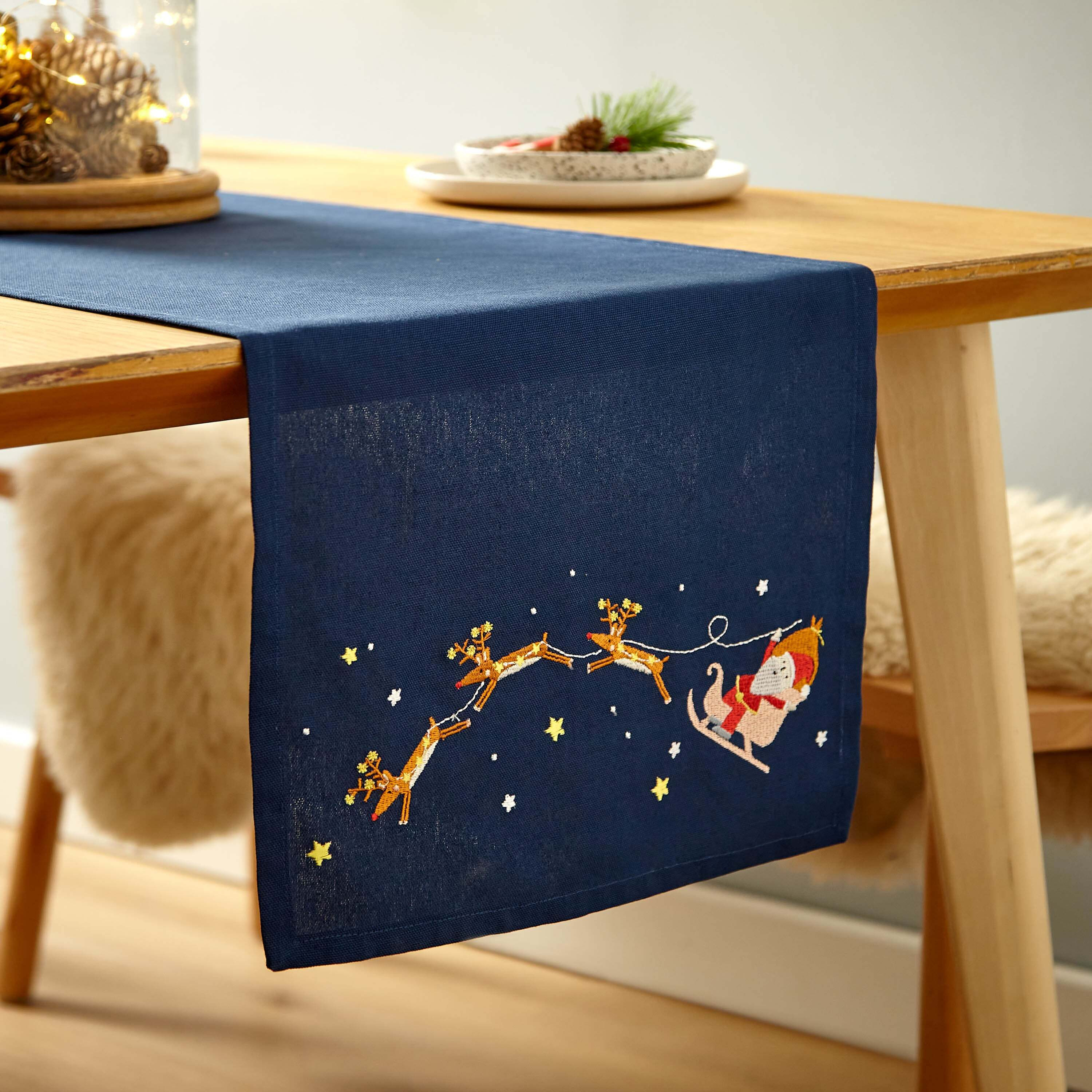 Dunelm Catherine Lansfield Santa's Christmas Wonderland Navy Blue Runner, 33 x 220cm Navy