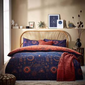 furn. Constellation Brown Duvet Cover & Pillowcase Set Navy Blue