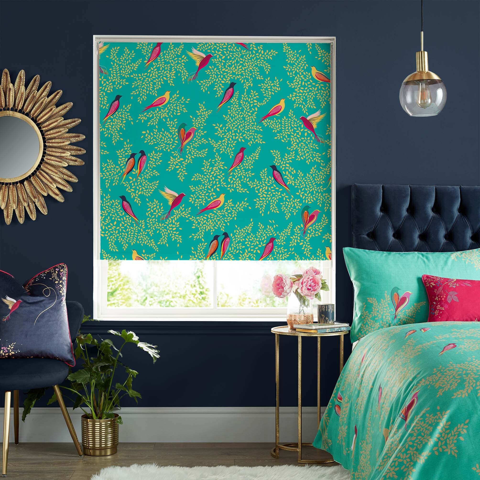 Sara Miller Birds Green Roller Blind Green