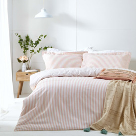 Hebden Blush 100% Cotton Duvet Cover & Pillowcase Set Pink/White