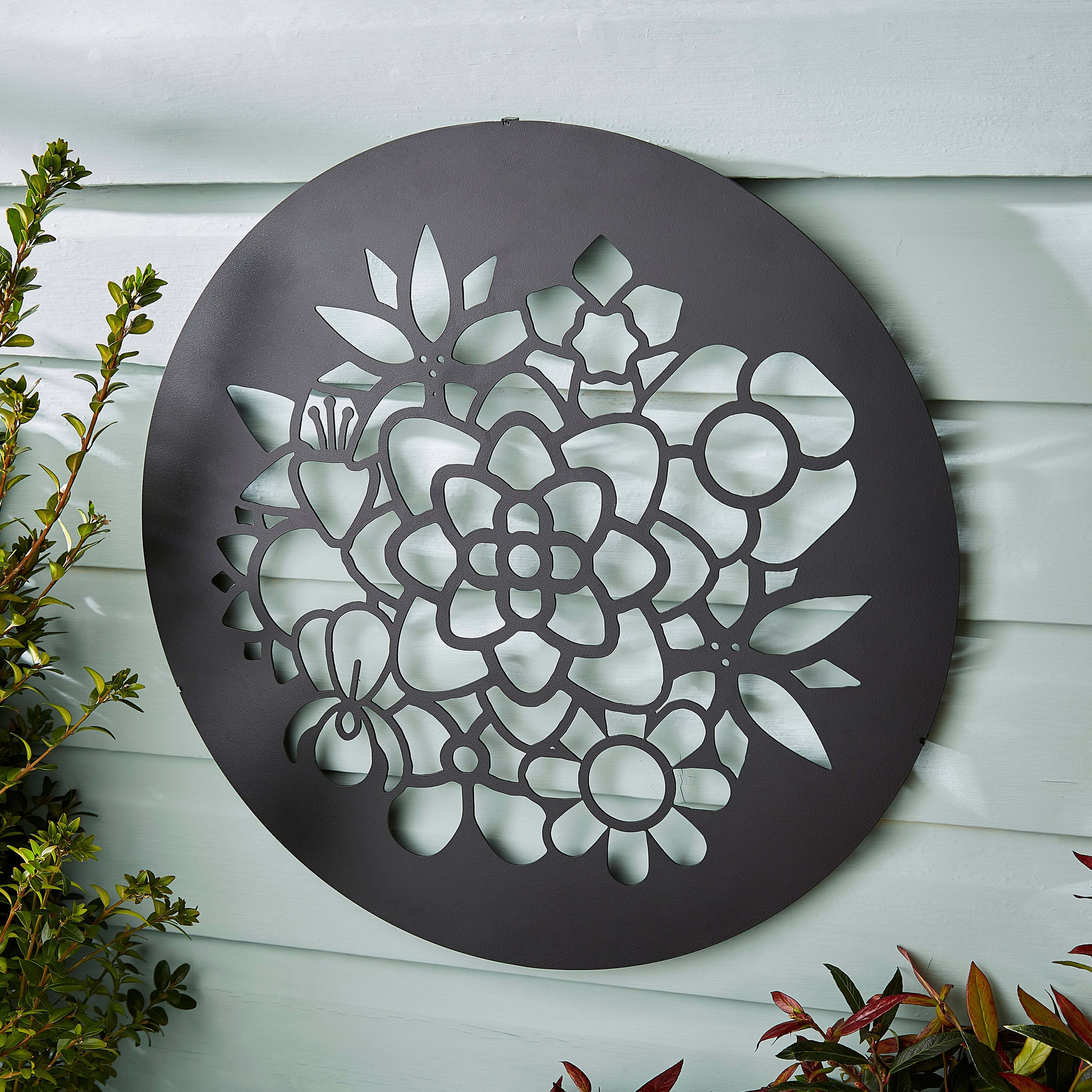 Indoor Outdoor Metal Flower Wall Art 45cm Black
