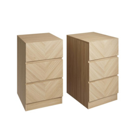 Set of 2 Taranto 3 Drawer Bedside Tables, Oak Effect Brown