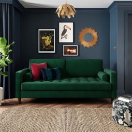 Zoe Velvet 3 Seater Sofa Green