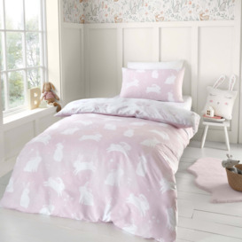 Pink Bunnies Duvet Cover and Pillowcase Set Pink/White