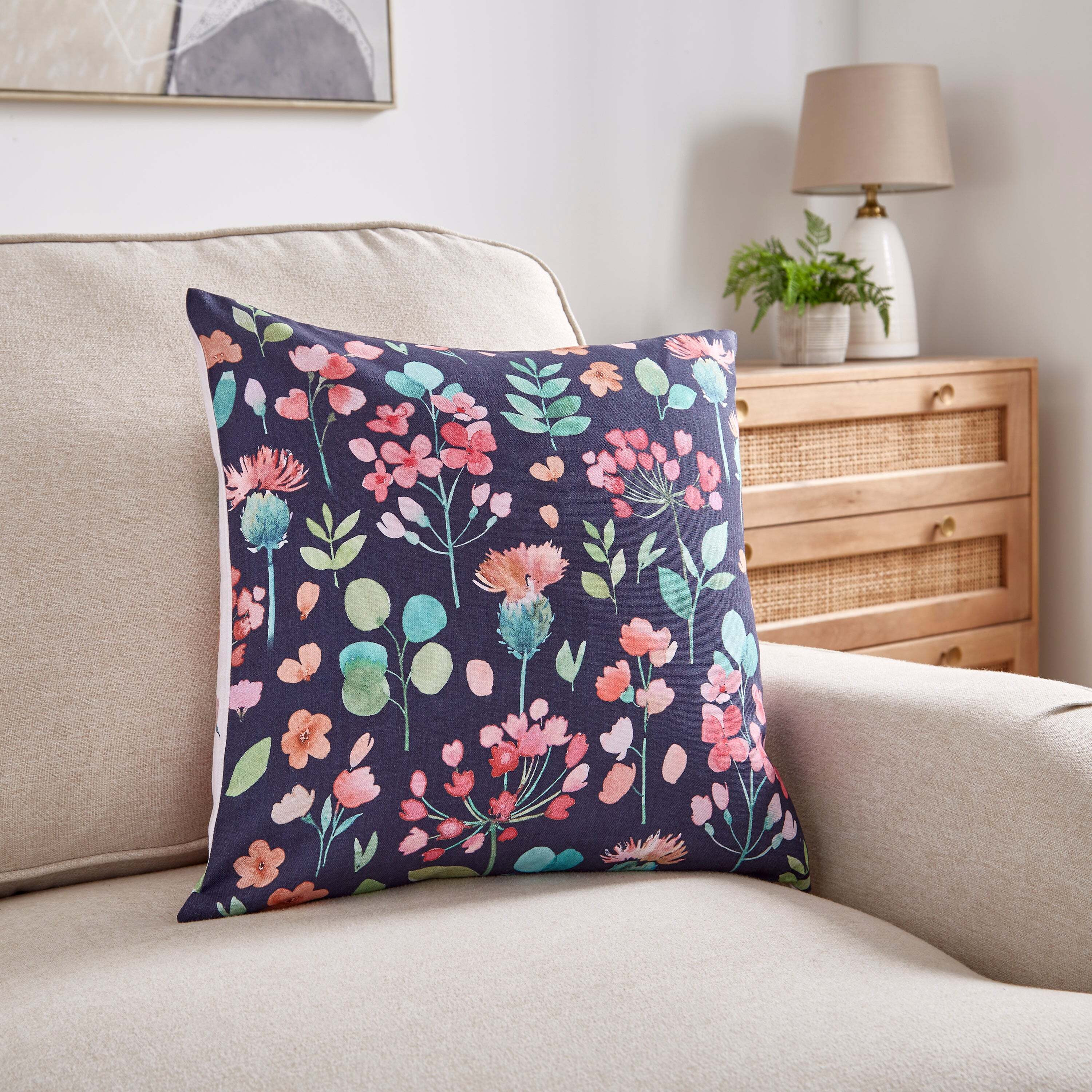 Pack of 2 Cushion Covers Timeless Floral Navy/Green/Orange