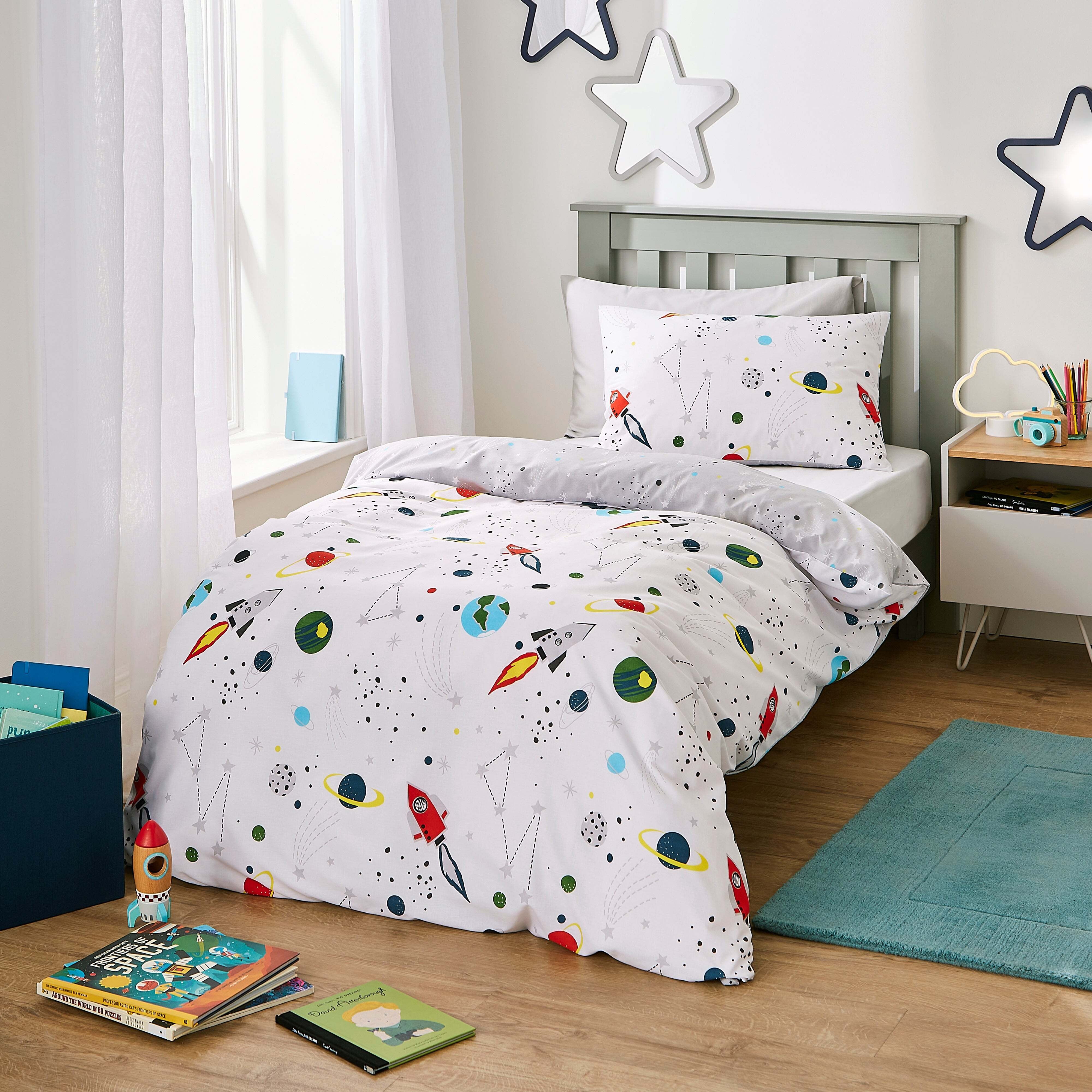 Space Rockets Single Duvet Cover and Pillowcase Set MultiColoured