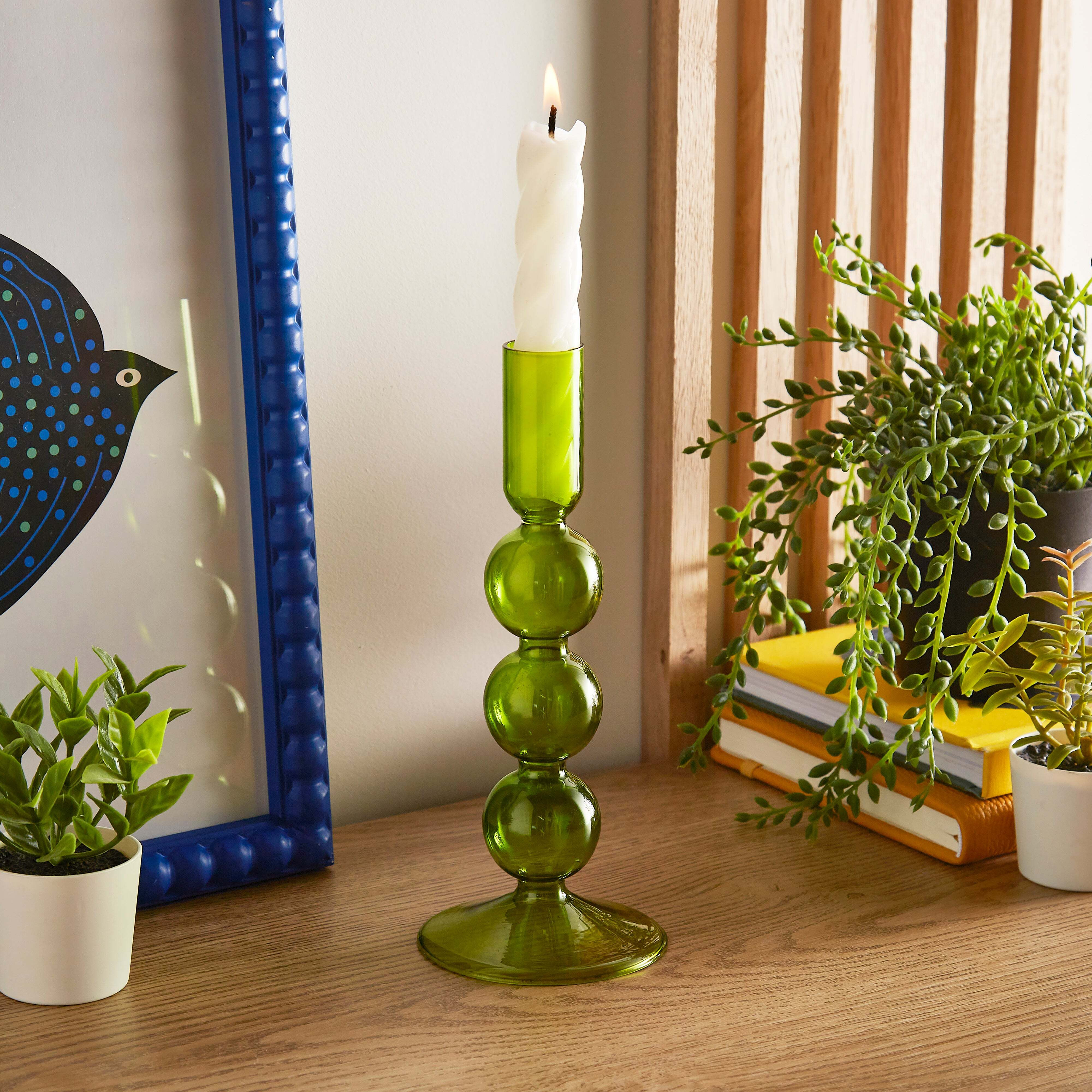 Green Glass Candle Holder Green