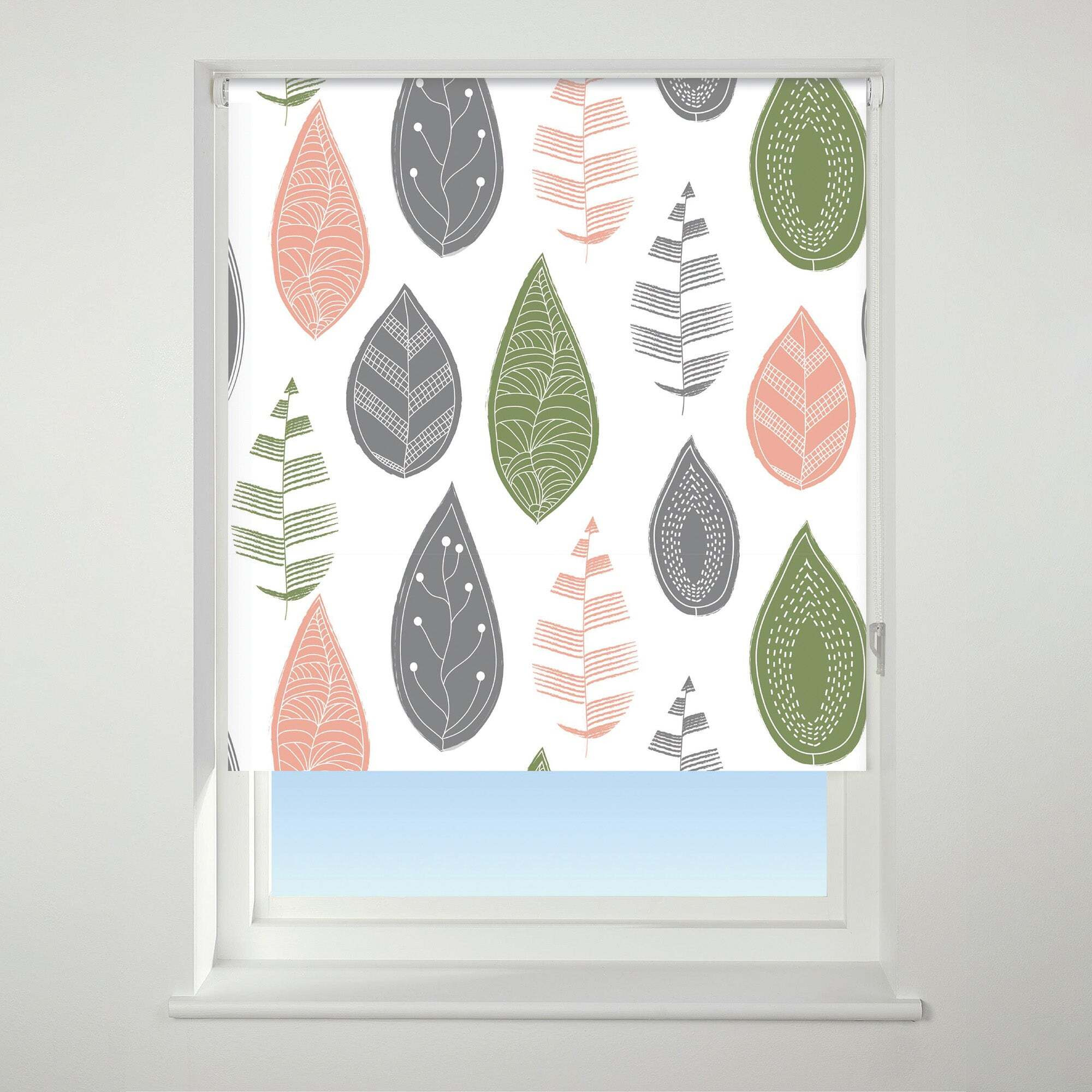 Universal Patterned Leaf Blackout Roller Blind Pink/White/Green