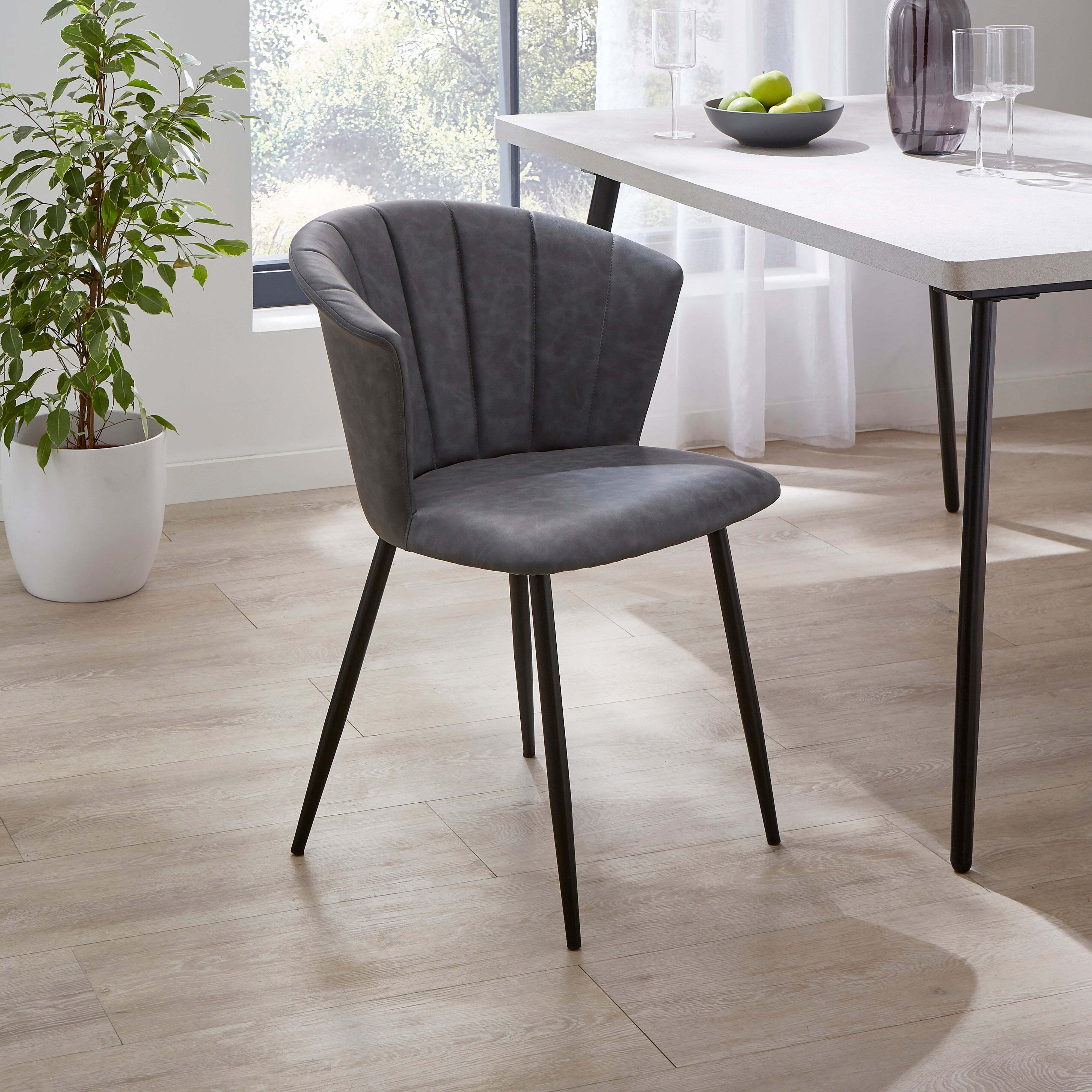 Kendall Dining Chair Faux Leather Grey by Dunelm