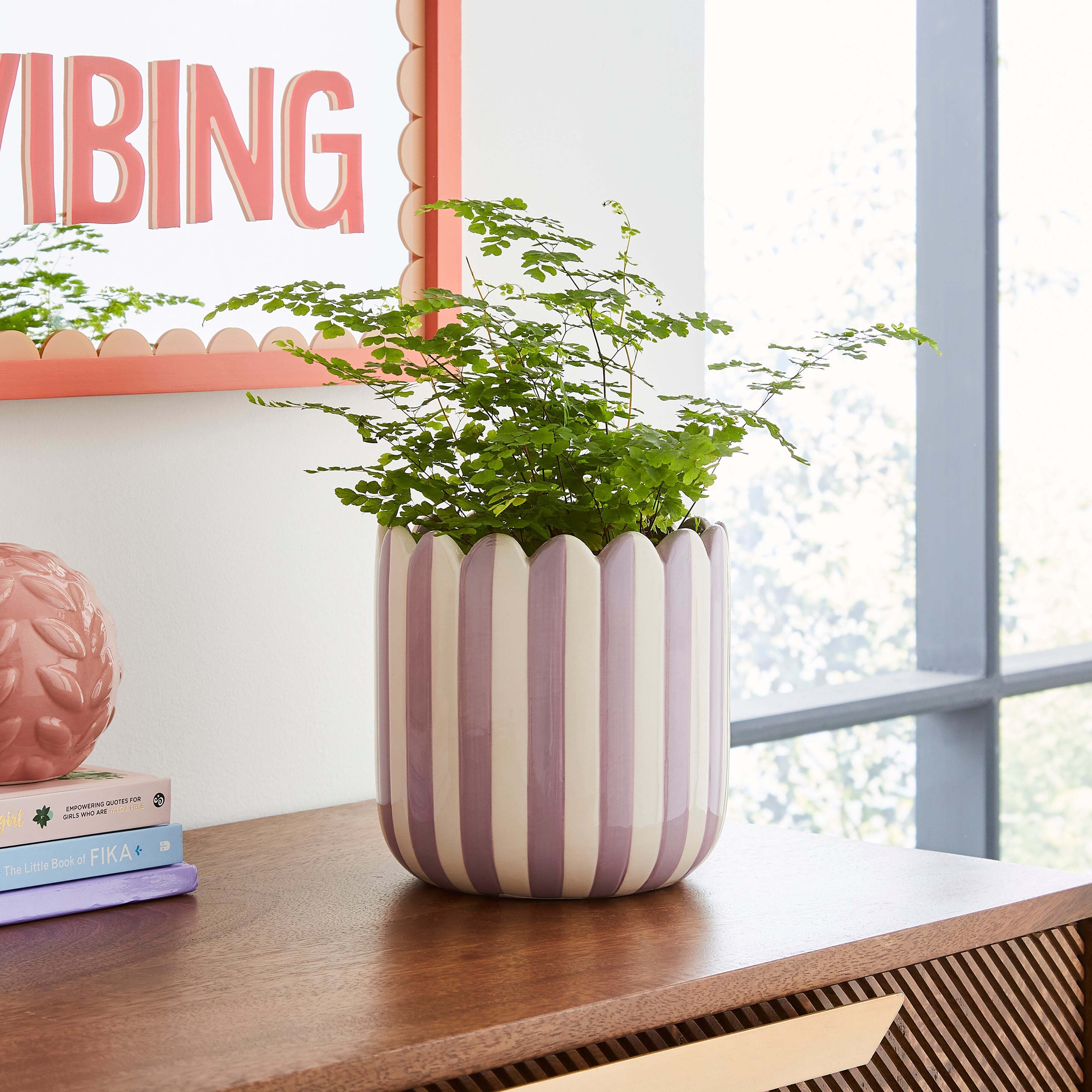 Striped Plant Pot Lilac (Purple)