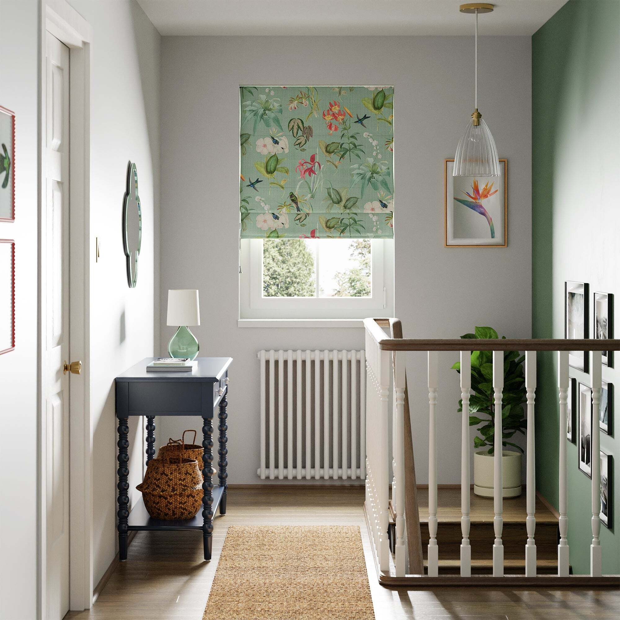 Botanical Bird Green Blackout Roman Blind Green