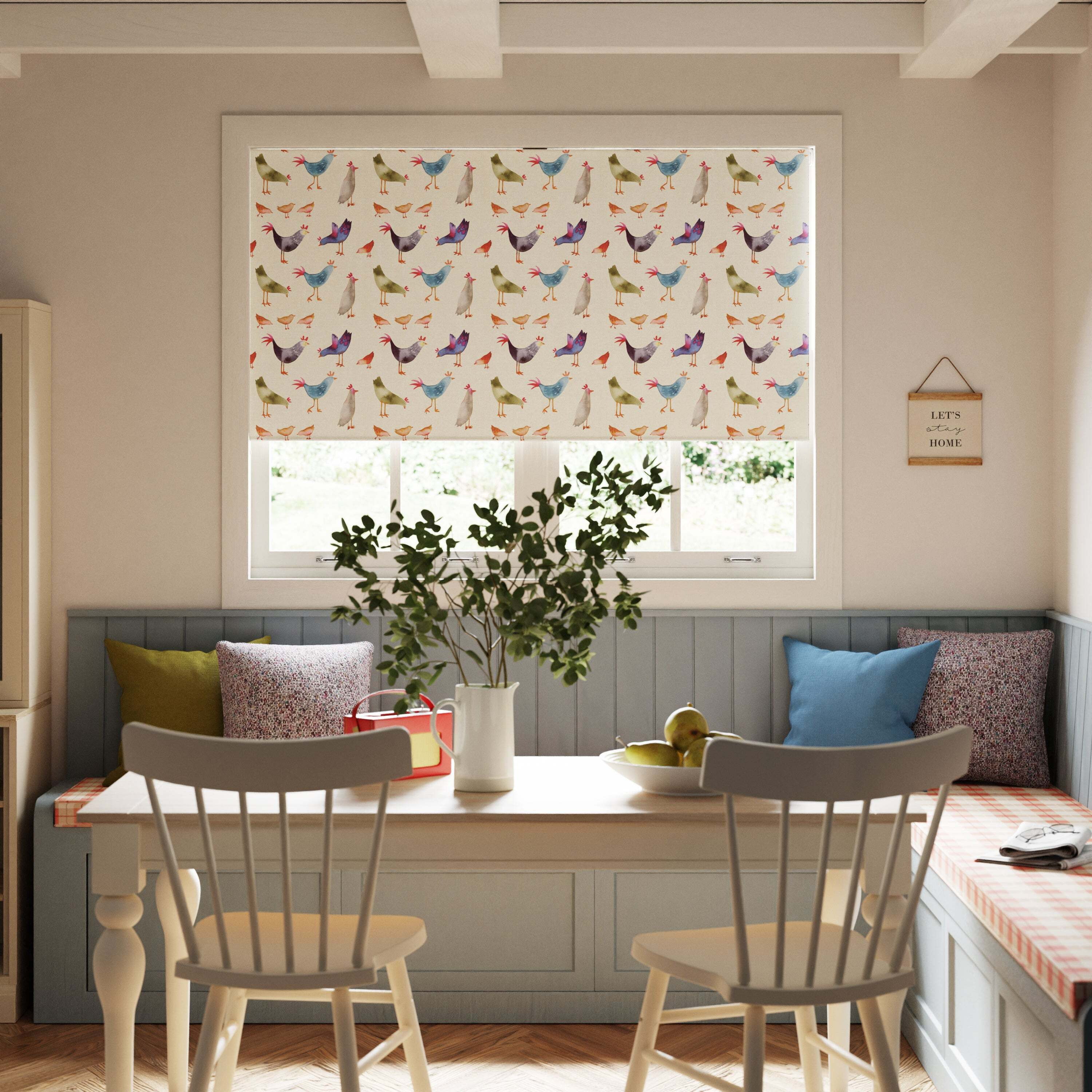 Lucky Chickens Blackout Roller Blind Beige/Purple/Green