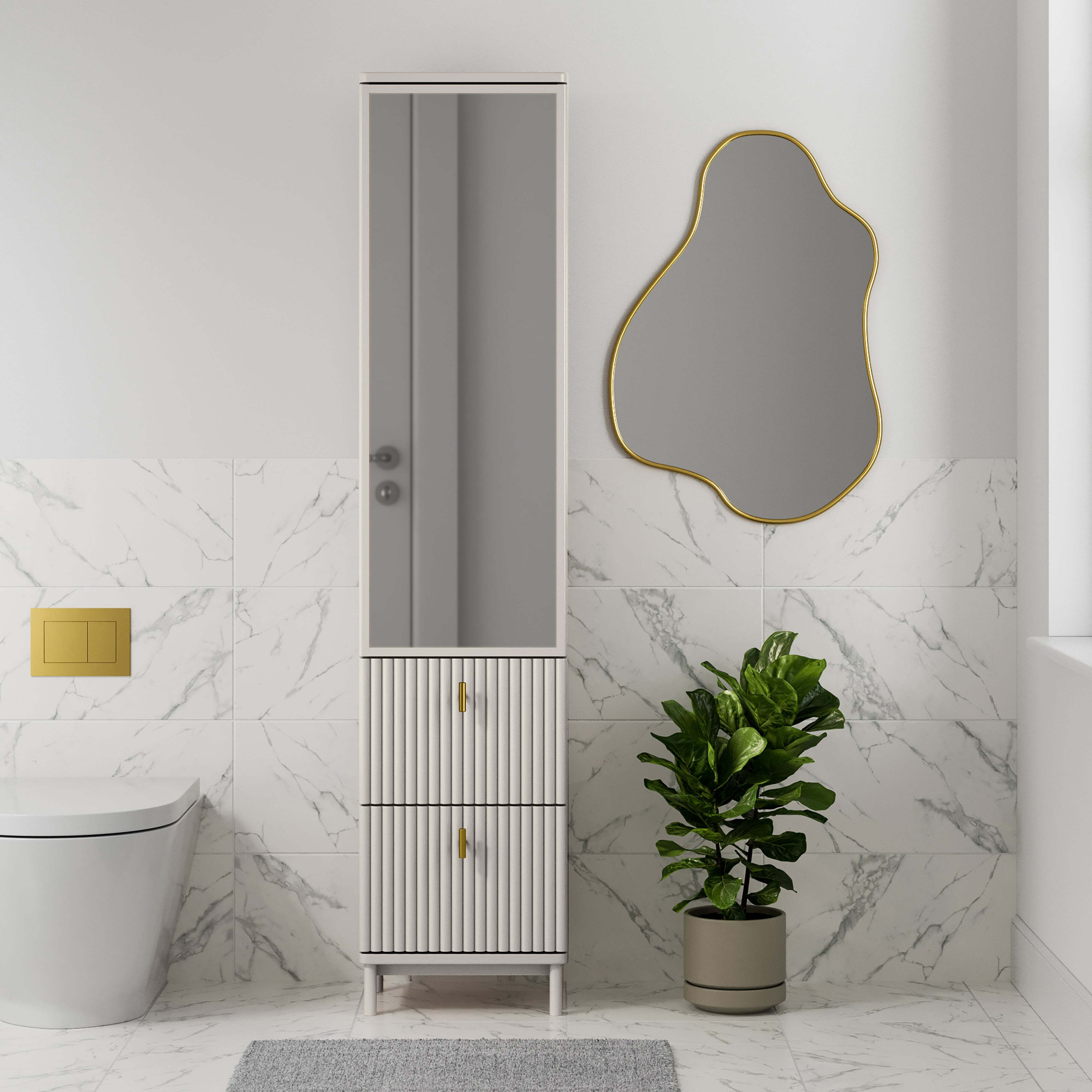 Elsie Tall Mirrored Bathroom Cabinet Warm Grey