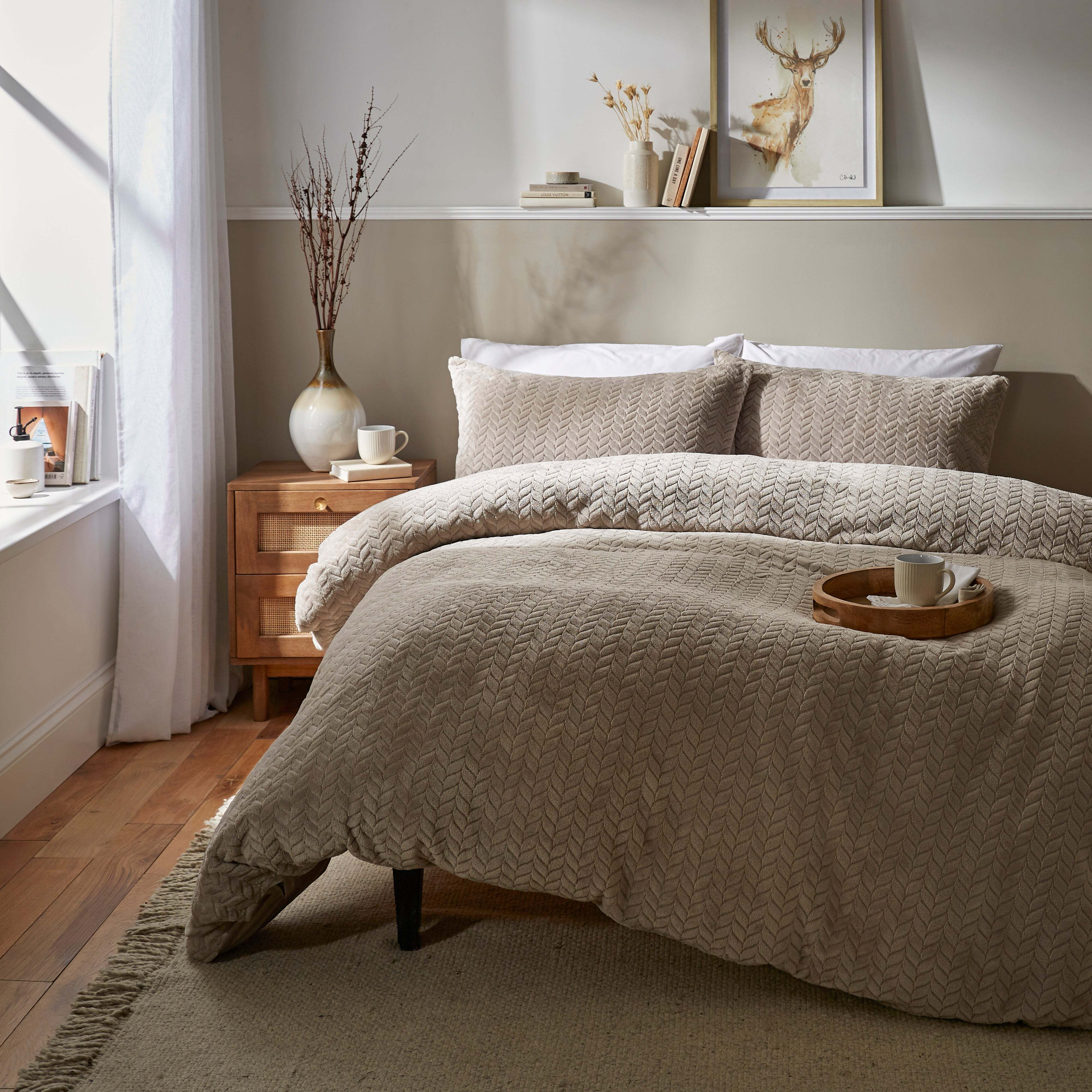 Dunelm Grey Amelia Carved Fleece Duvet Cover and Pillowcase Set, Size: Single Grey