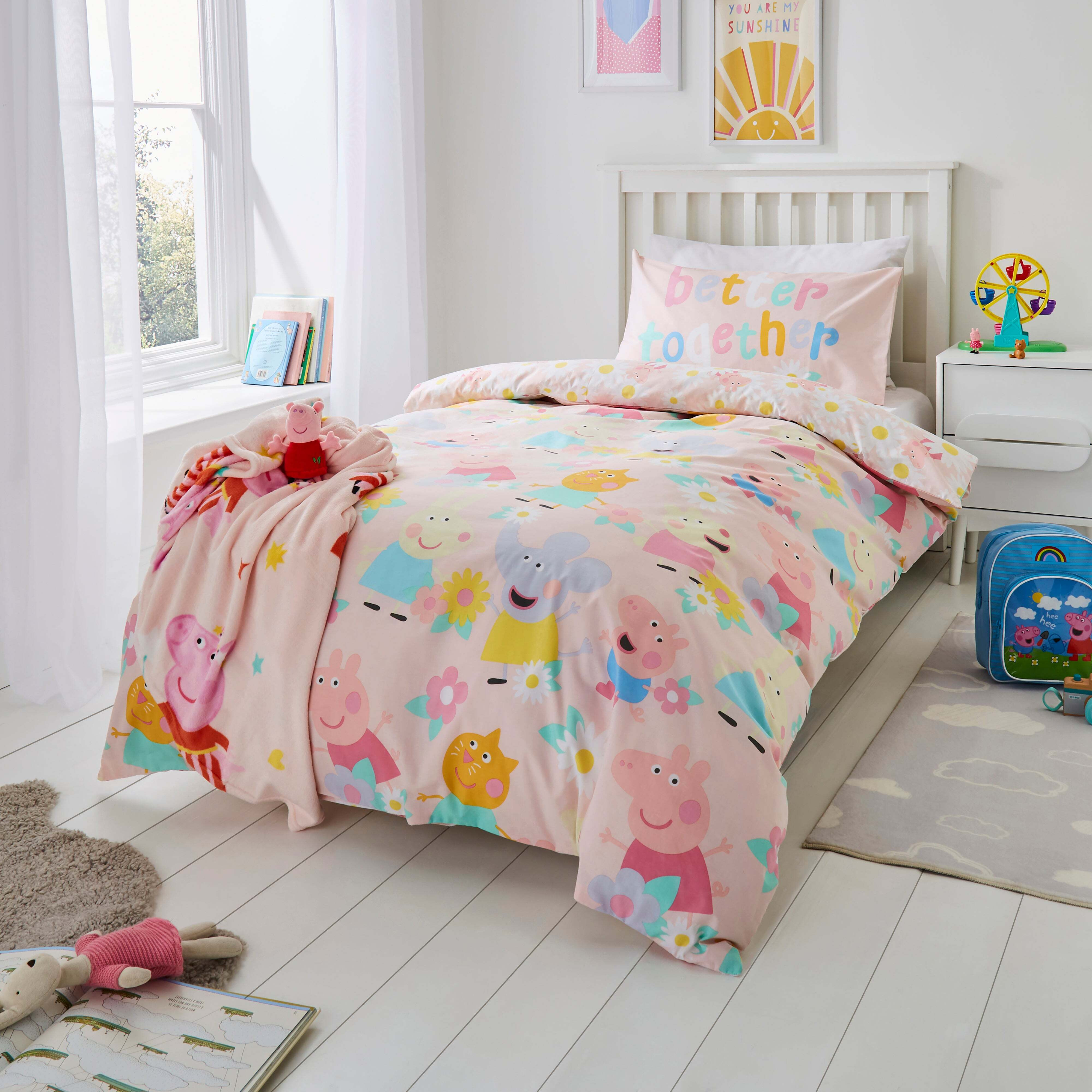 Dunelm Peppa Pig Pink, Blue and Yellow Cotton Duvet Cover