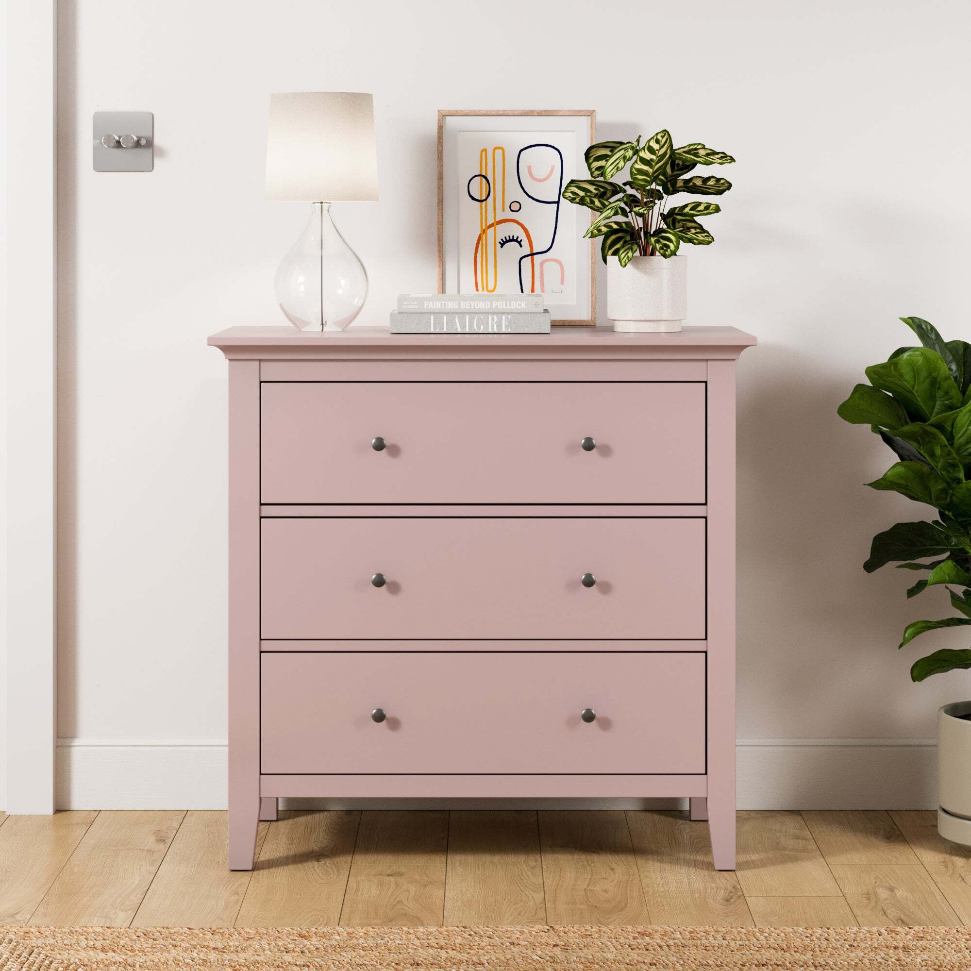 Lynton 3 Drawer Chest, Pink Pink