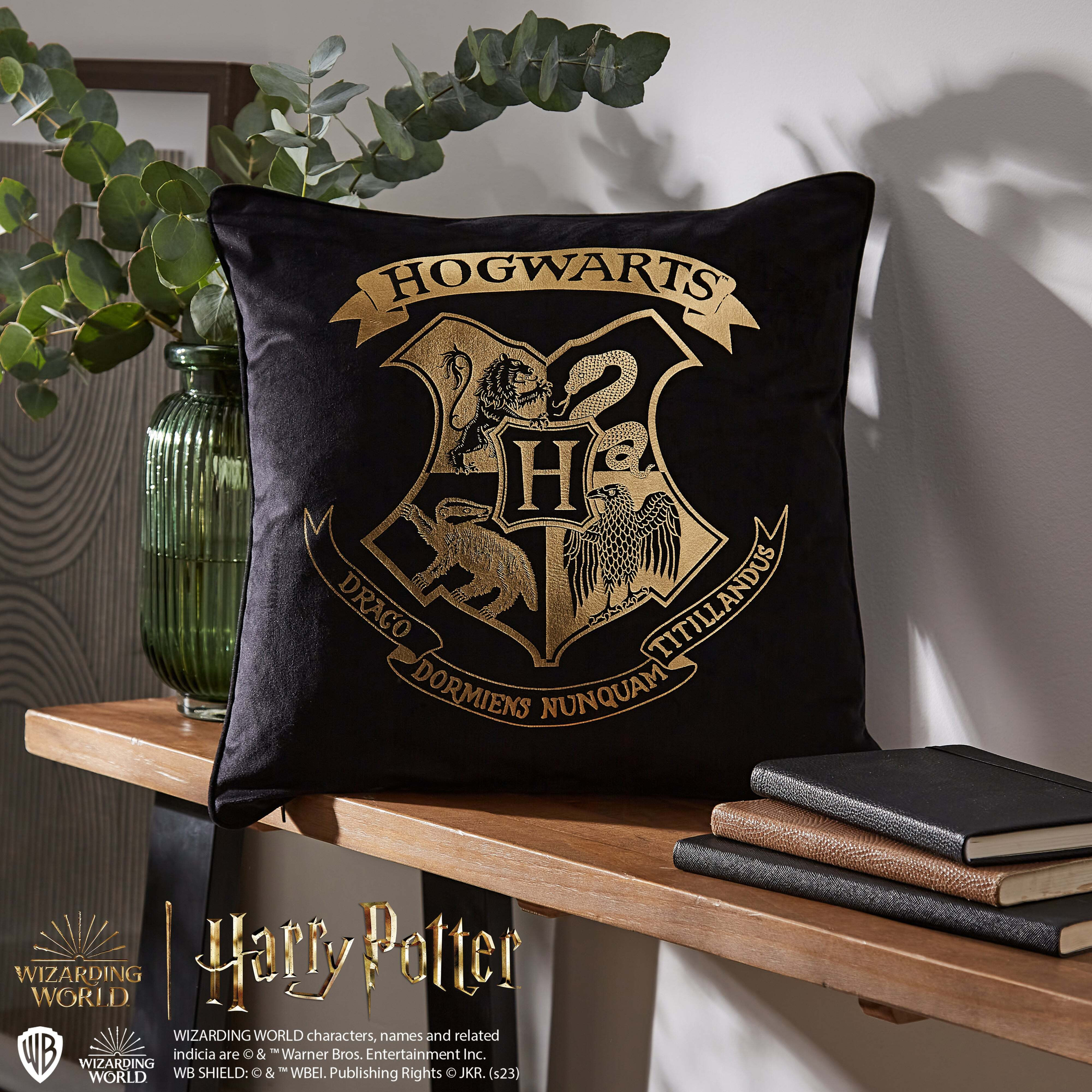 Dunelm Harry Potter Black Coat of Arms Cushion, 43 x 43cm Black