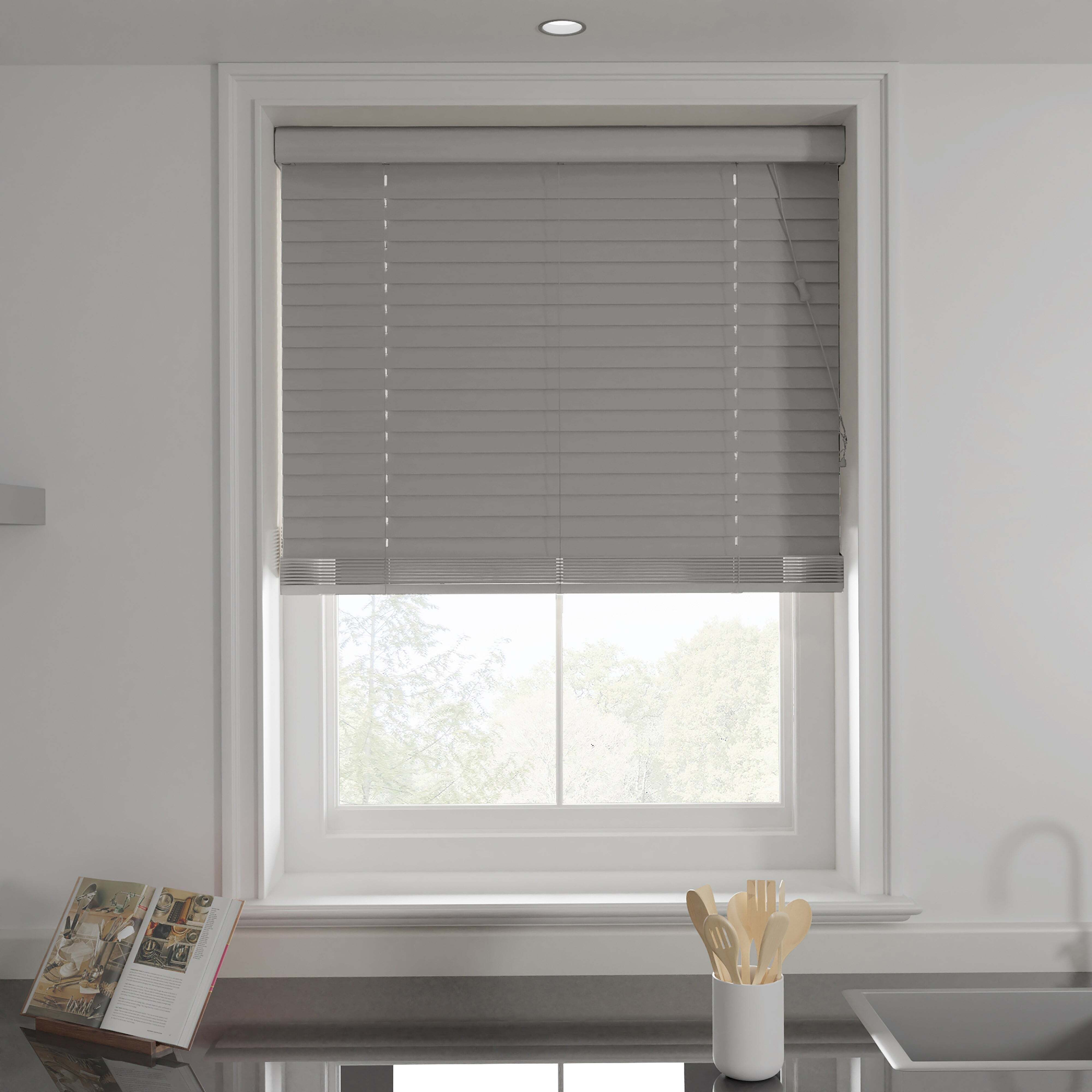 Swish Grey 50mm Made To Order Faux Wood Blinds, Size:85cm x 120cm Grey