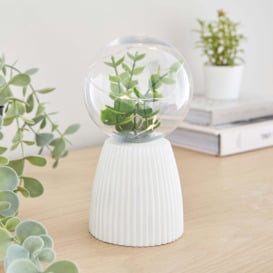 Faux Terrarium Ribbed Battery Table Lamp White