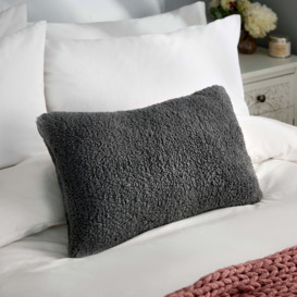 Dunelm Charcoal Grey Teddy Cushion Cover, 50x30cm 50cm x 30cm Charcoal