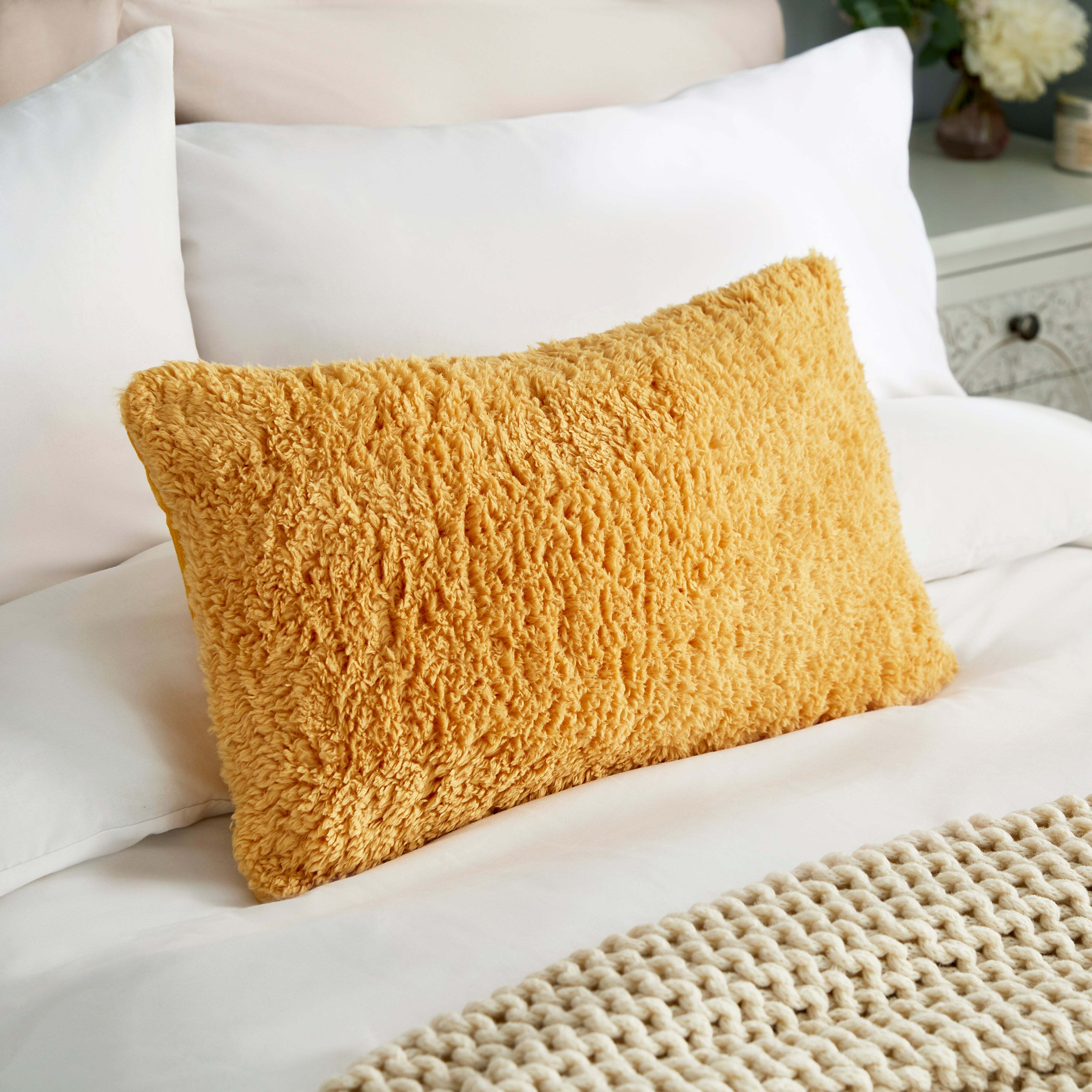 Dunelm Ochre Yellow Teddy Cushion Cover, 50x30cm 50cm x 30cm Ochre