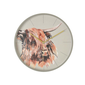 Meg Hawkins Highland Cow Wall Clock Grey