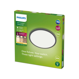 Philips Superslim Integrated LED Outdoor Ceiling Light, Warm White Black