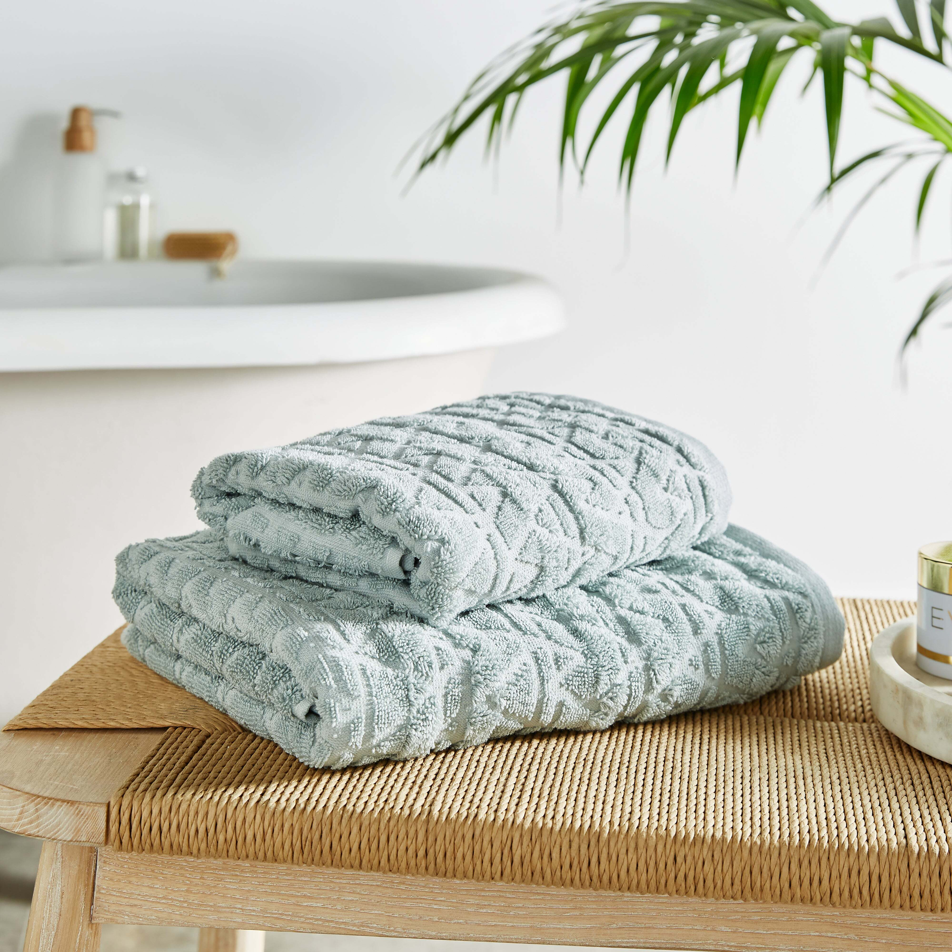 Turkish Soft Cotton Textured Towel Seafoam Light Blue by Dunelm